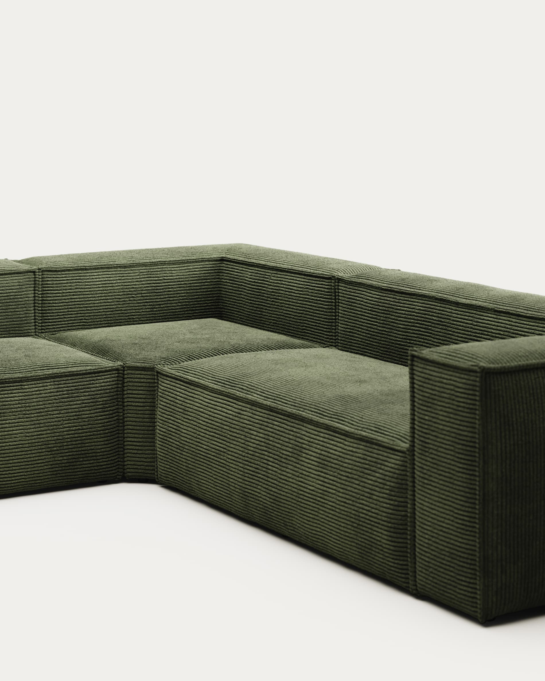 Blok fire-retardant 5-seater corner sofa in thick green corduroy 320 x 290cm/290 x 320cm FSC Mix Credit