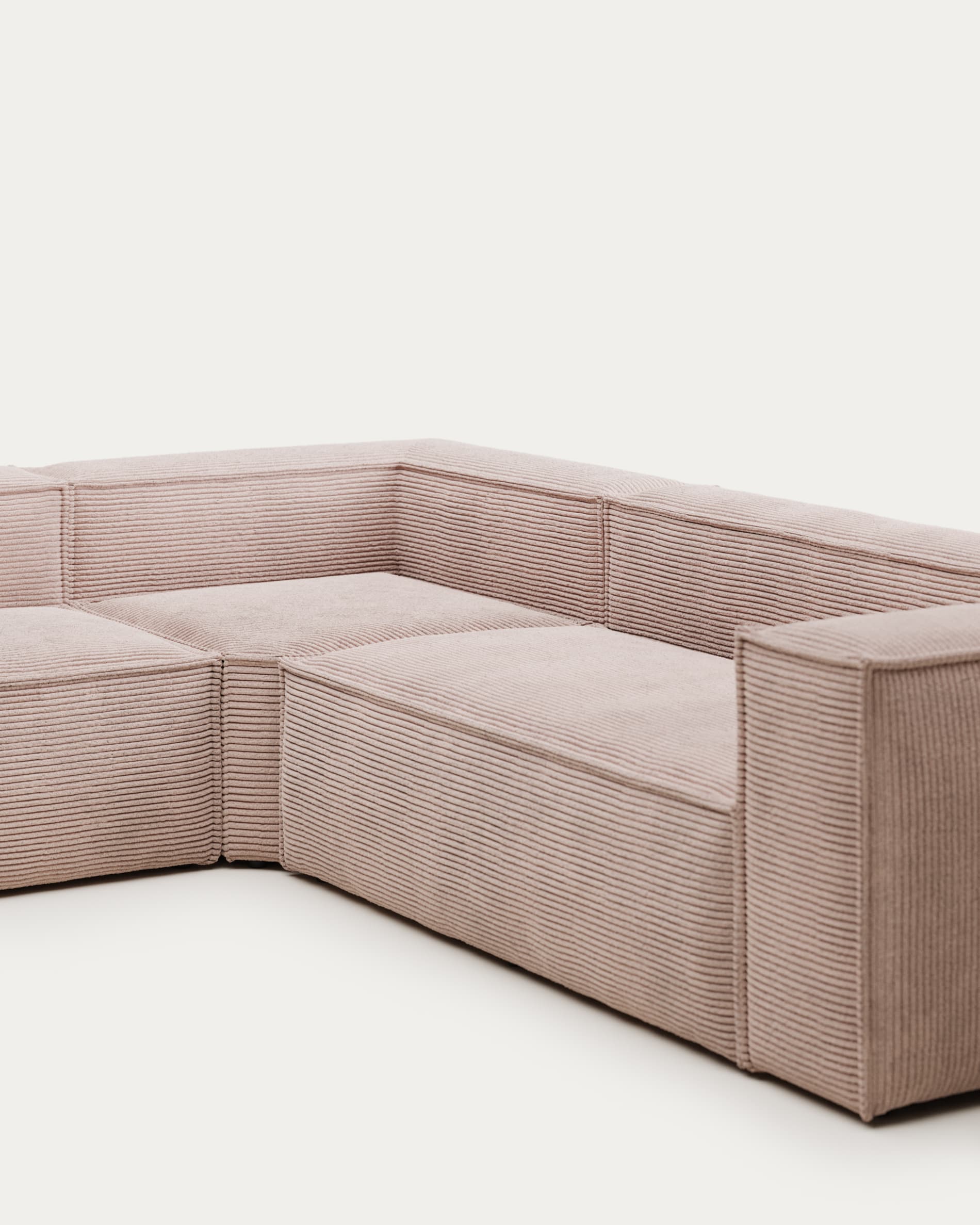 Blok 5 seater corner sofa in pink wide seam corduroy, 320 x 290 cm / 290 x 320 cm FR