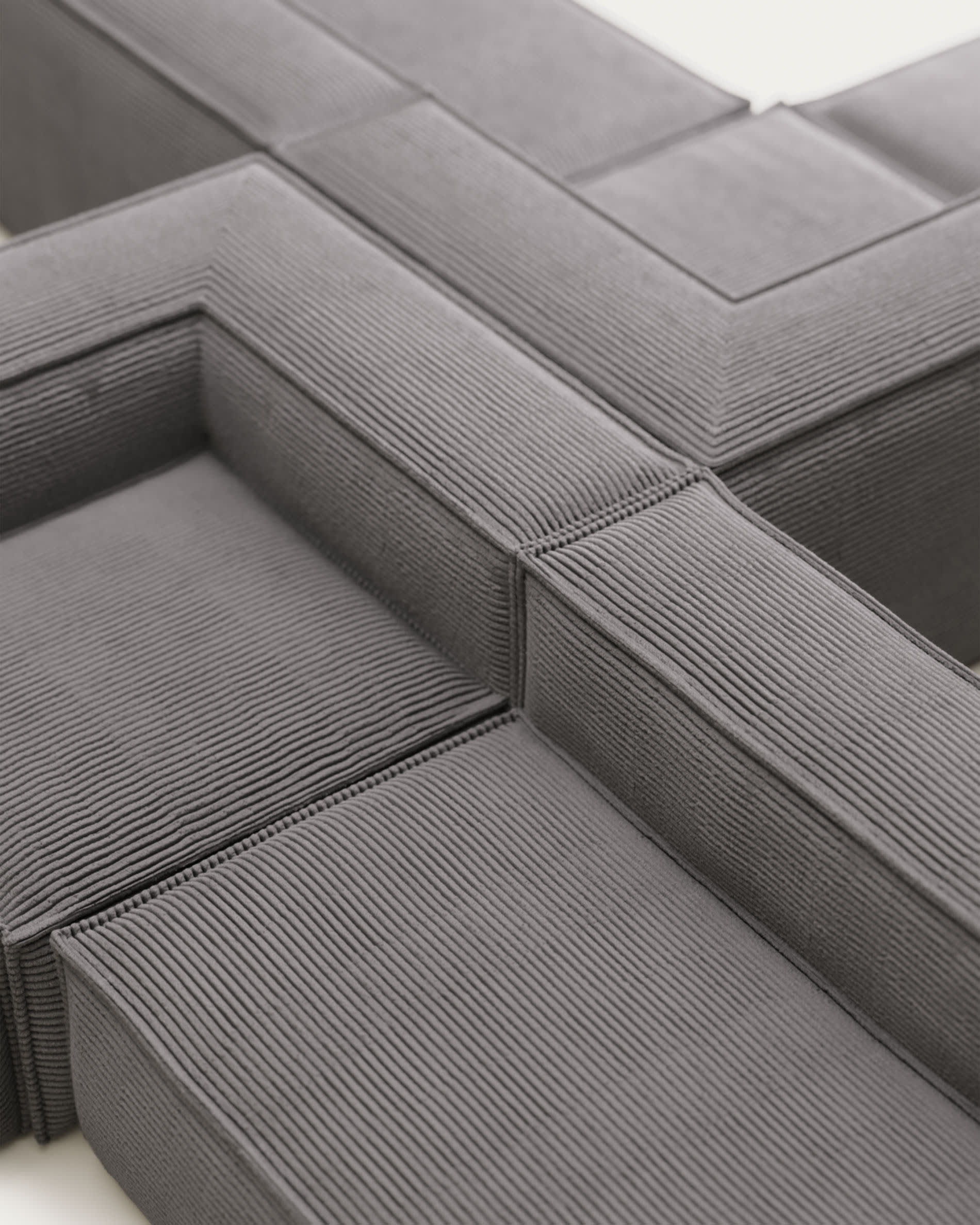 Blok 4 seater corner sofa in grey corduroy, 290 x 290 cm FR