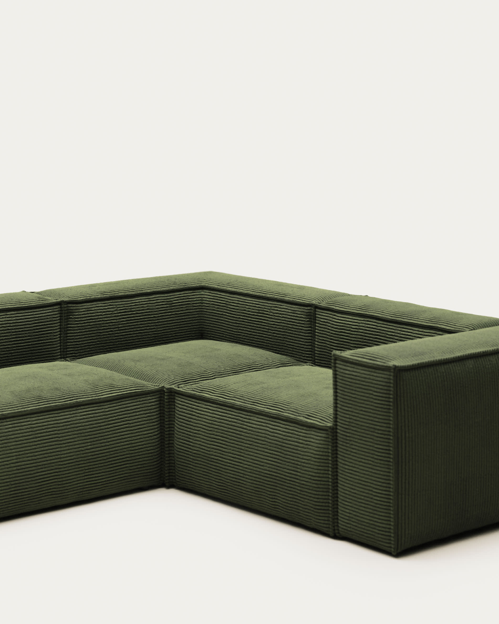 Blok fire-retardant 3-seater corner sofa in thick green corduroy 290 x 230cm/230 x 290cm FSC Mix Credit