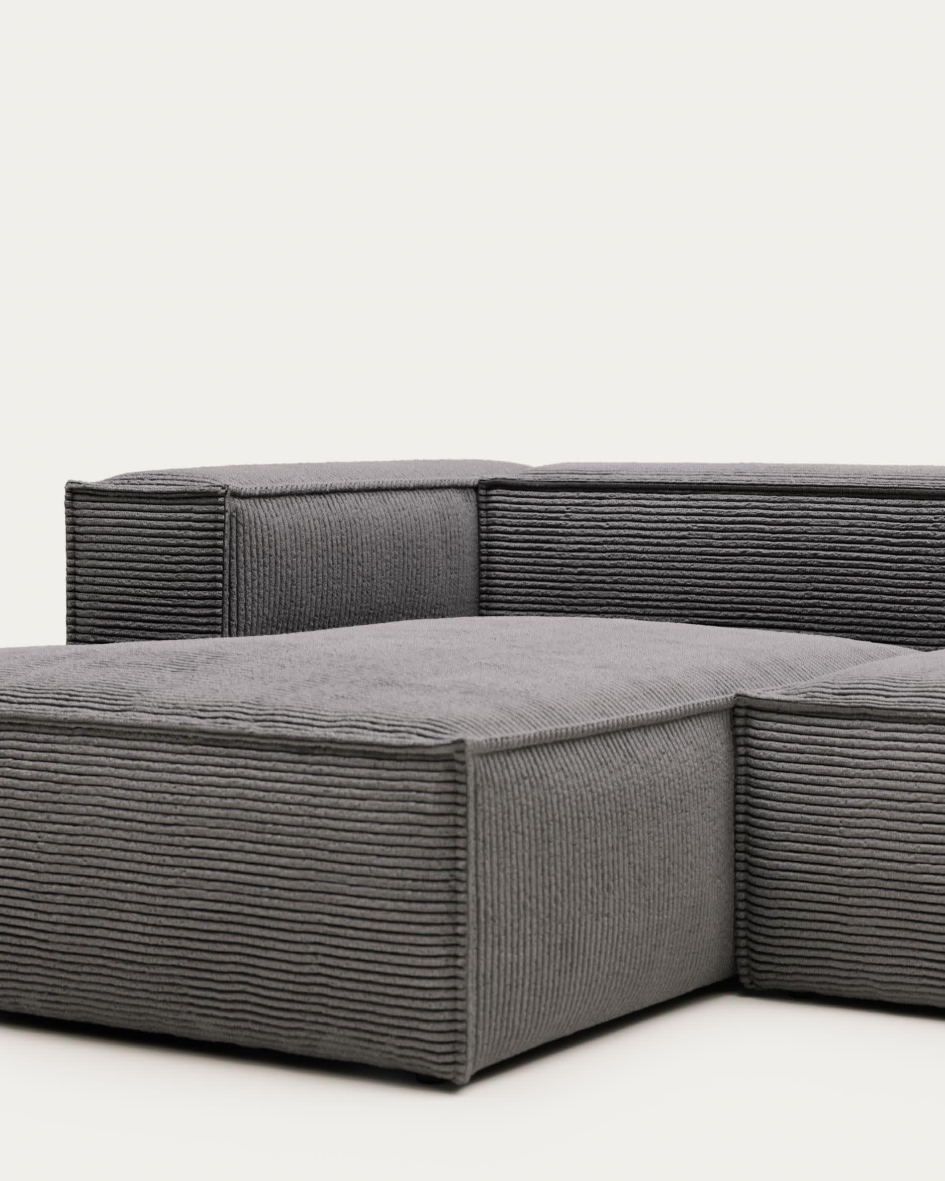 Blok fire-retardant 3-seater sofa with left chaise longue in thick grey corduroy 300cm