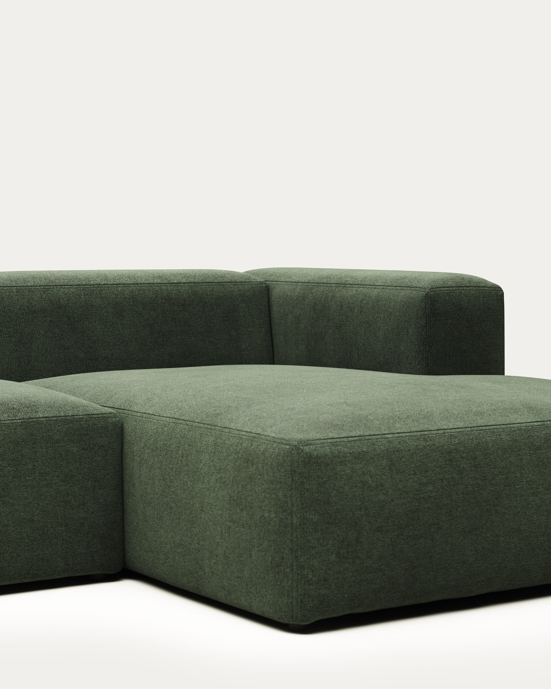 Blok fire-retardant 3-seater sofa with right chaise longue in green chenille 300cm