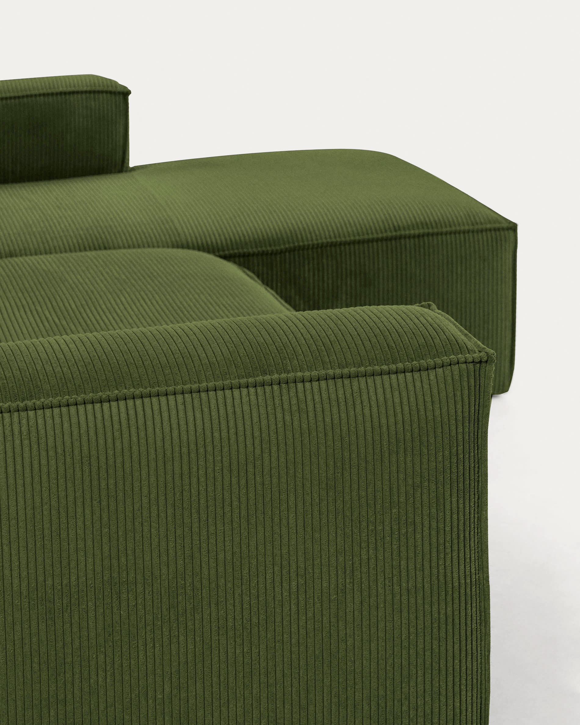 Blok 3-seater right chaise longue sofa in green thick corduroy 300cm FSC Mix Credit