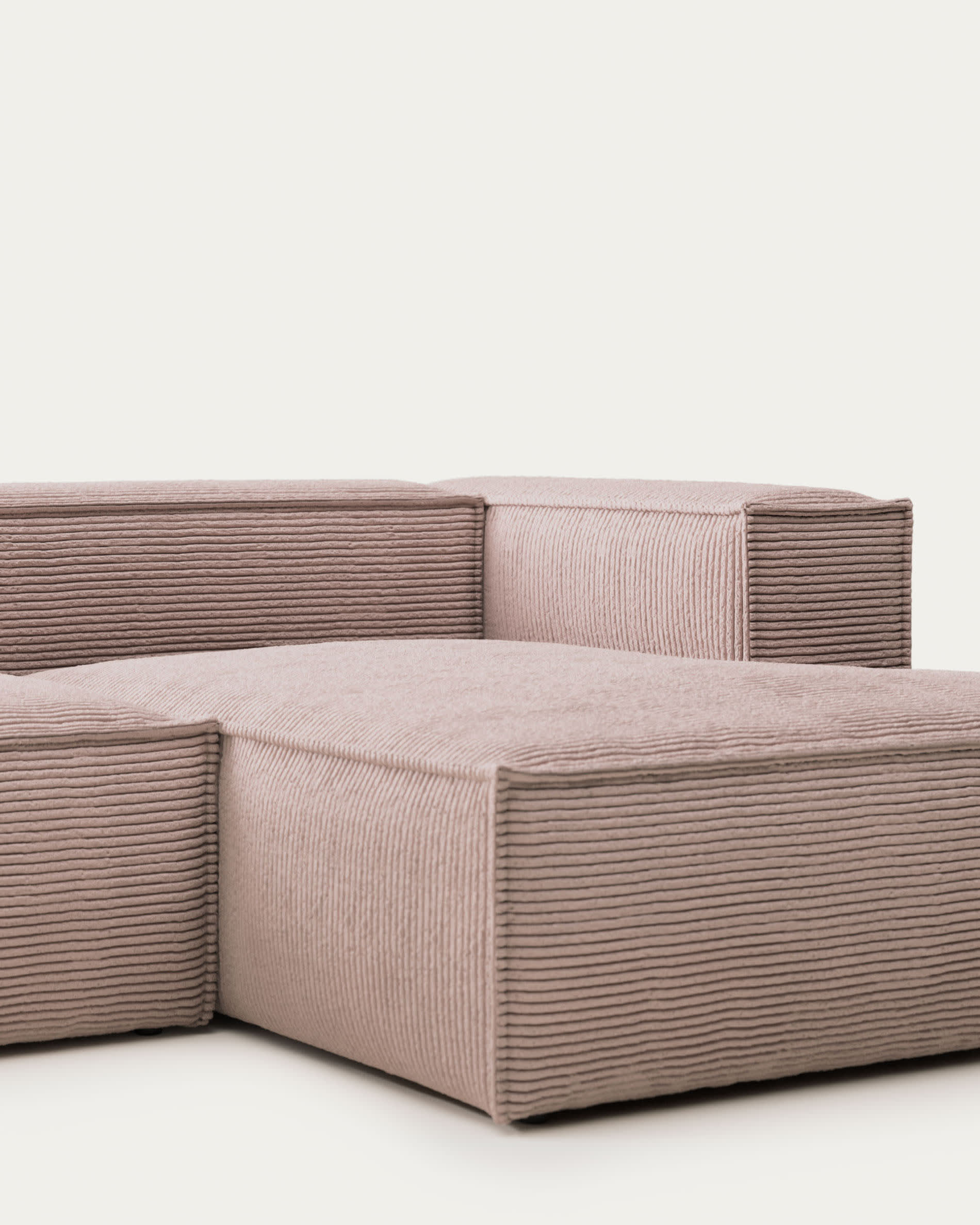 Blok fire-retardant 3-seater sofa with right chaise longue in thick pink corduroy 300cm