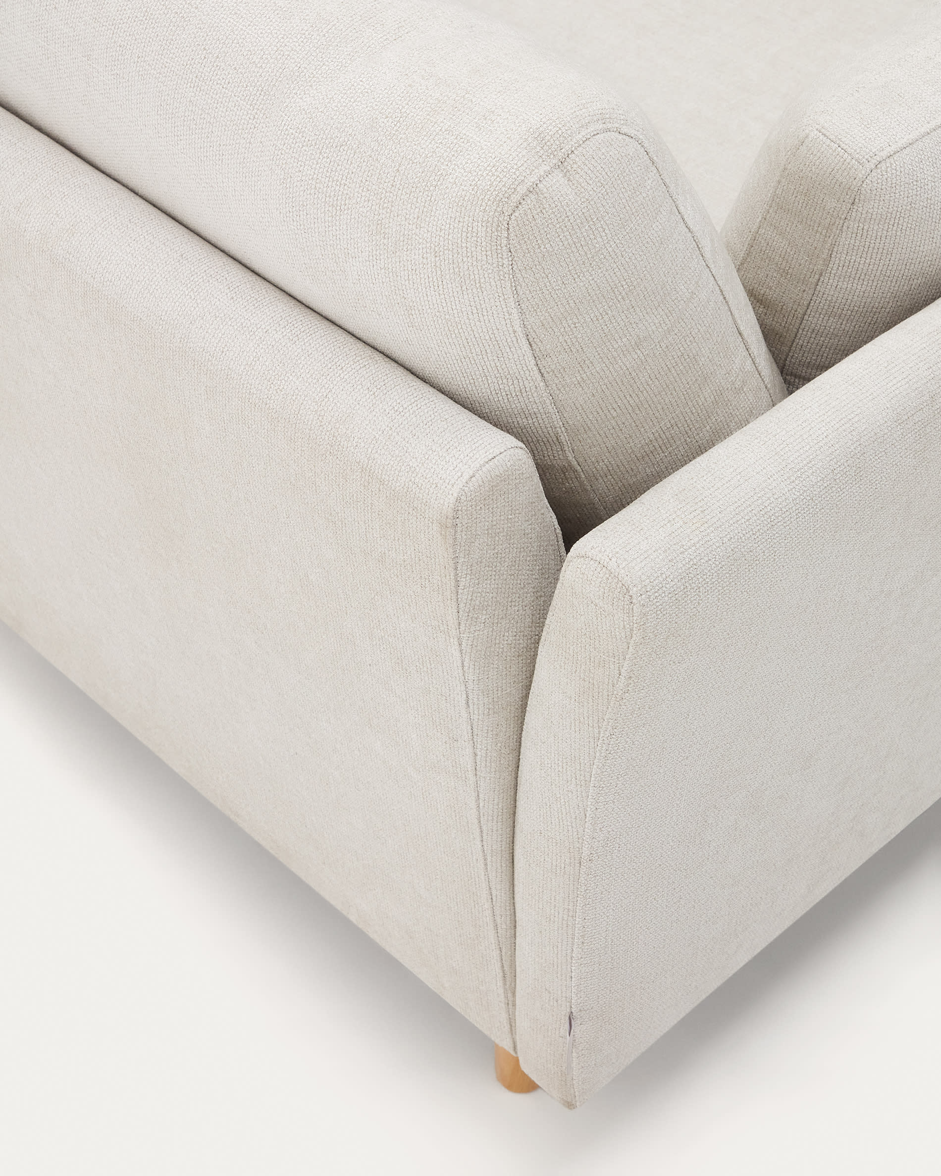 Gilma 2 seater sofa in chenille pearl with natural wood finish legs, 170 cm
