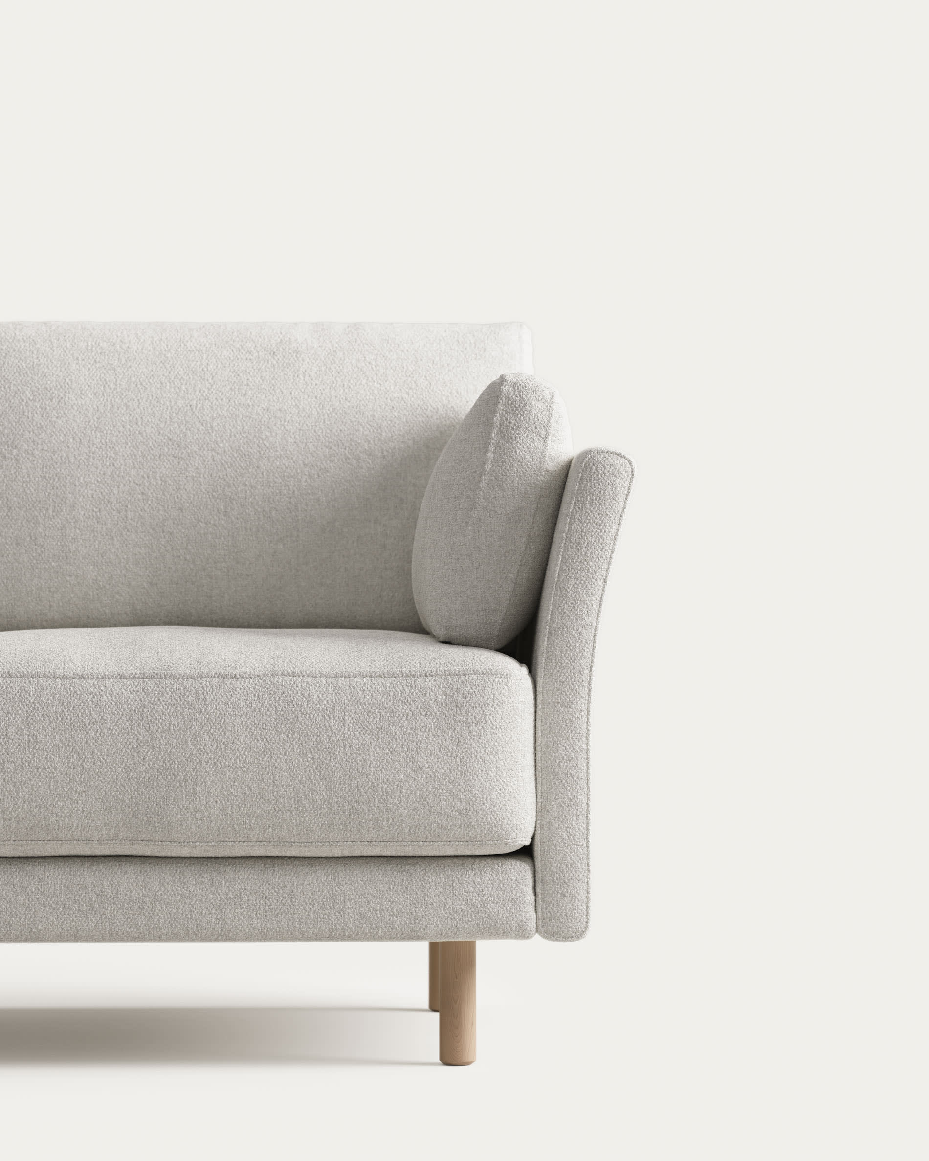 Gilma 2 seater sofa in white fleece with natural finish legs, 170 cm FR