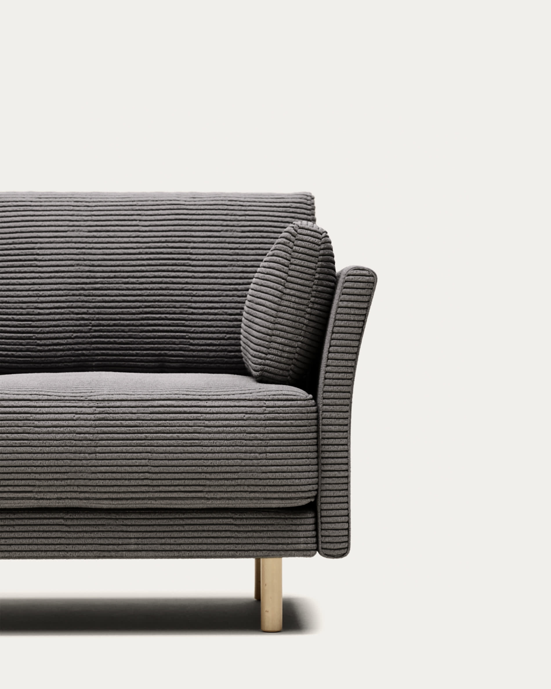 Gilma 2 seater sofa in grey wide seam corduroy with natural finish legs, 170 cm FR