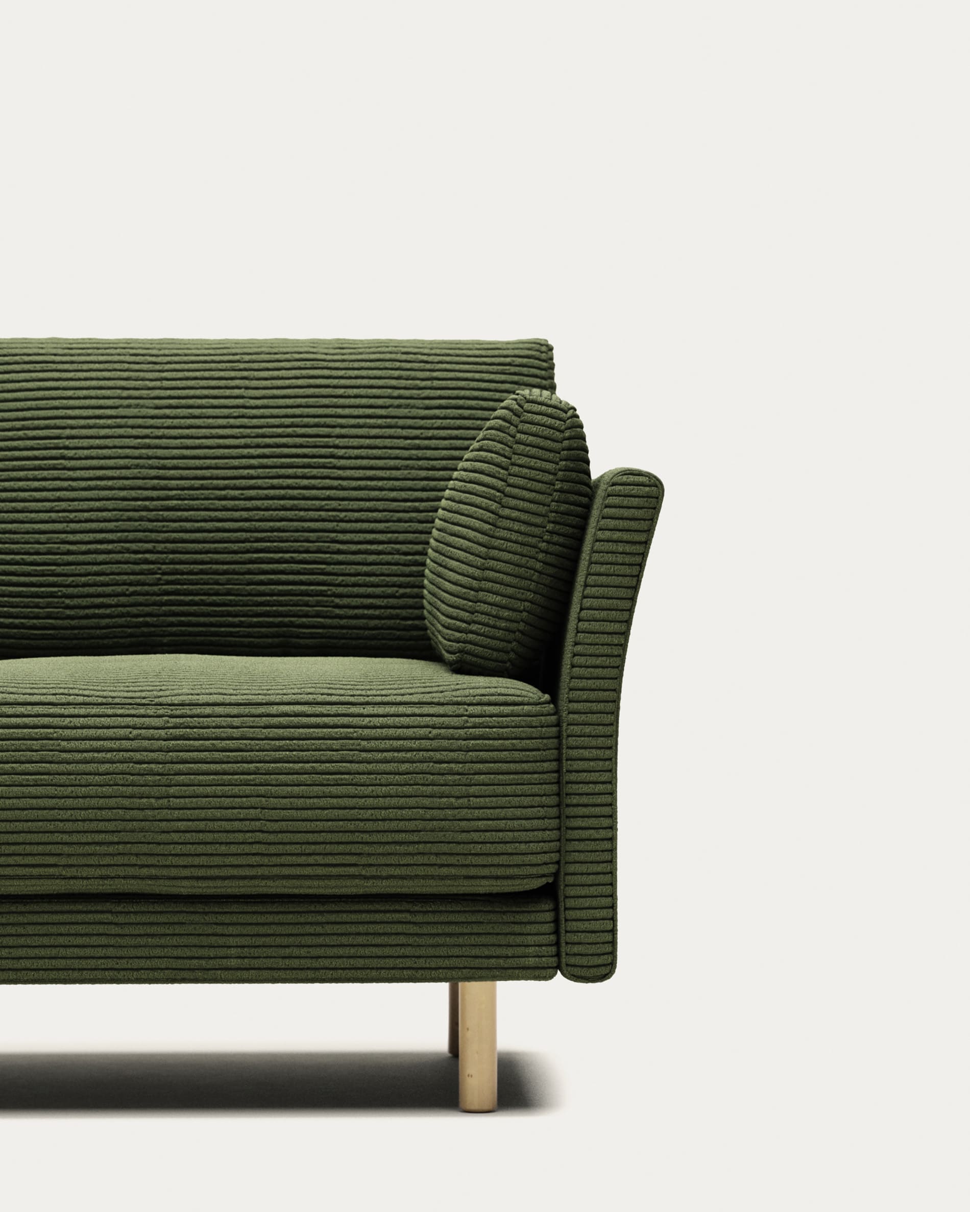 Gilma fire-retardant 2-seater sofa in thick green corduroy with natural-tone finish legs 170cm