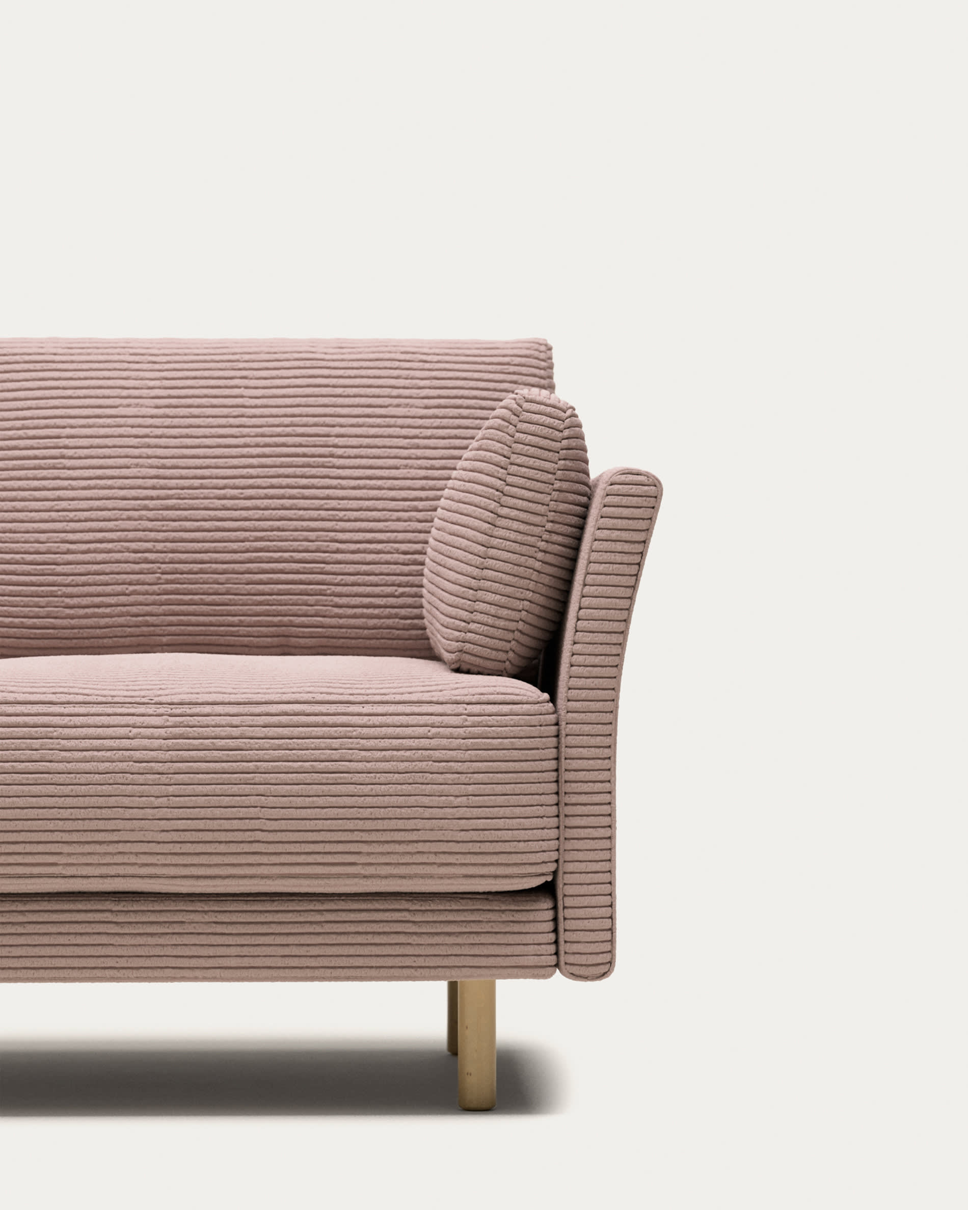 Gilma fire-retardant 2-seater sofa in thick pink corduroy with natural-tone finish legs 170cm