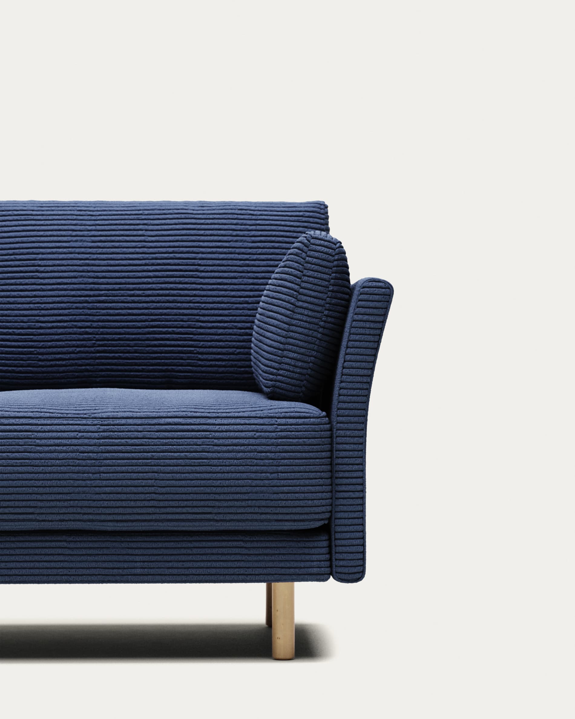 Gilma 2 seater sofa in blue wide seam corduroy with natural finish legs, 170 cm FR