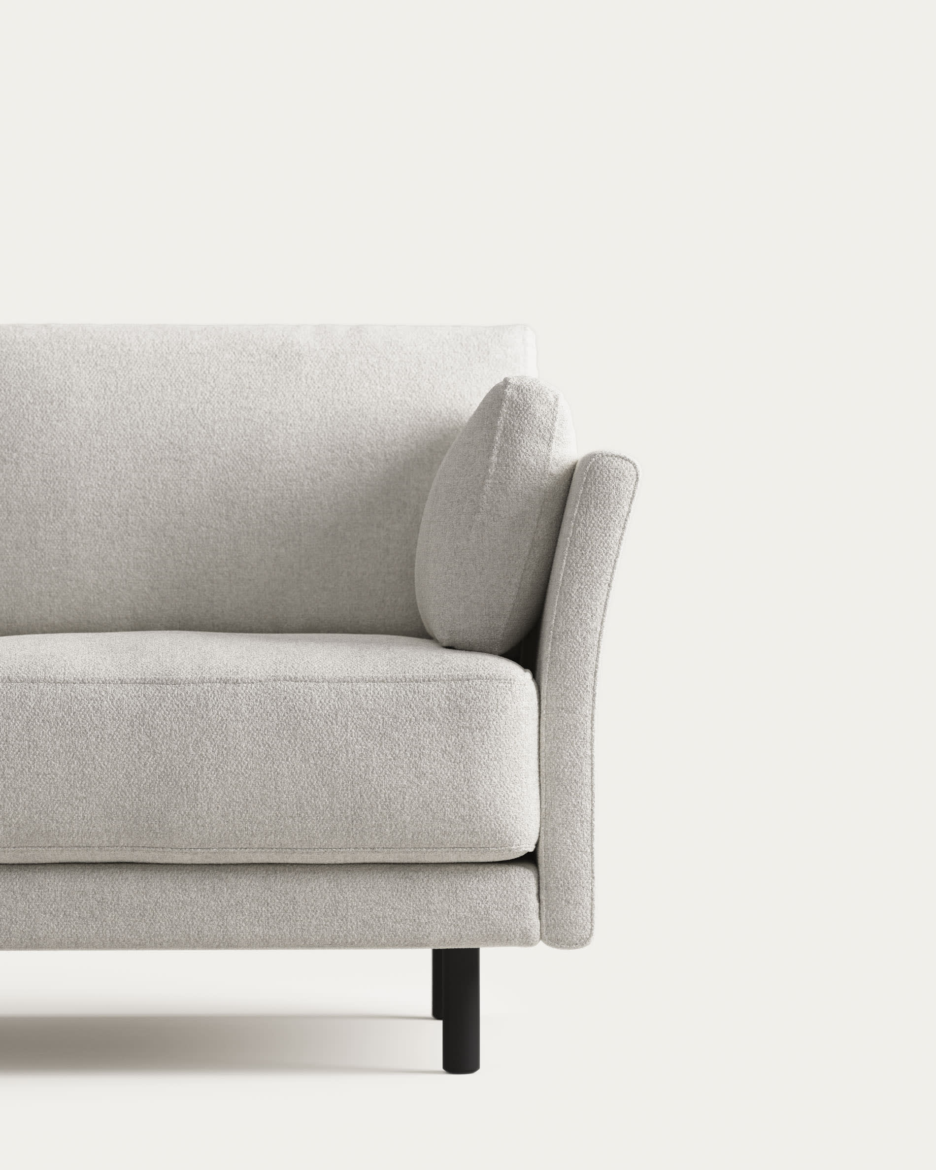 Gilma 2 seater sofa in white fleece with black finish legs, 170 cm FR
