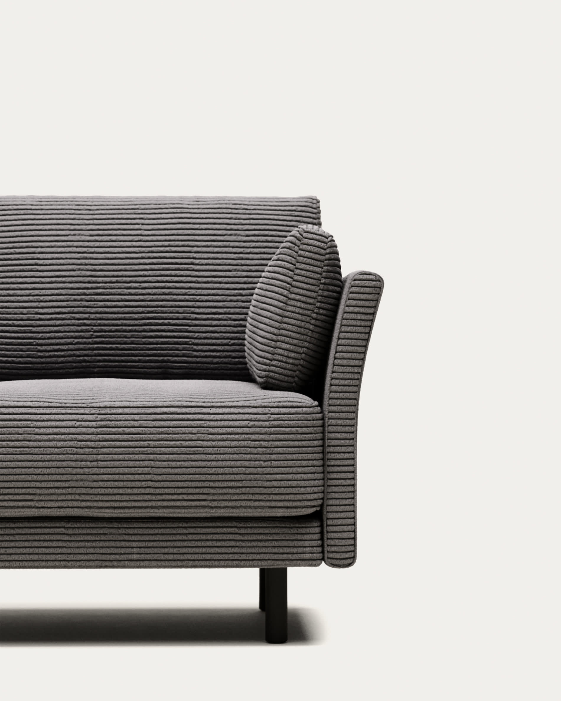 Gilma 2 seater sofa in grey wide seam corduroy with black finish legs, 170 cm FR