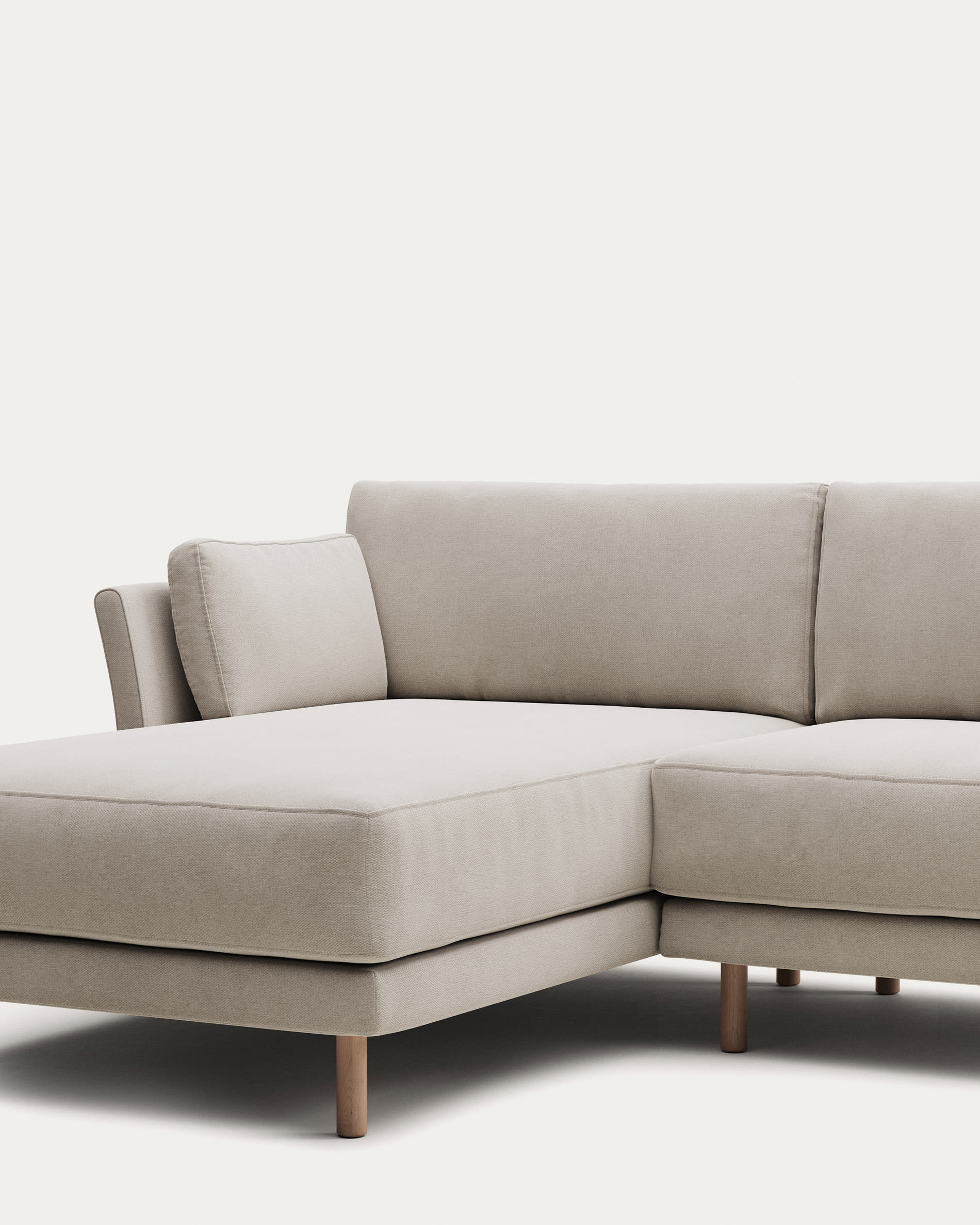 Gilma fire-retardant 3-seater sofa with right/left chaise longue in white chenille with natural-finish legs 260cm