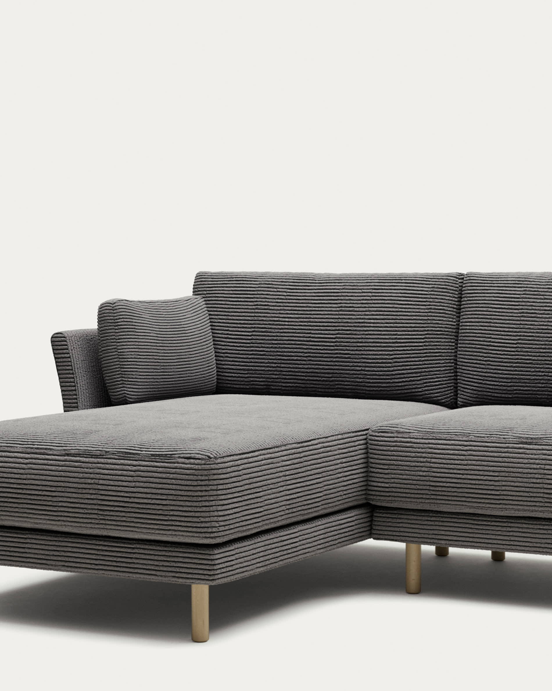 Gilma 3 seater sofa, left/right chaise, grey wide seam corduroy w/ natural legs, 260 cm FR