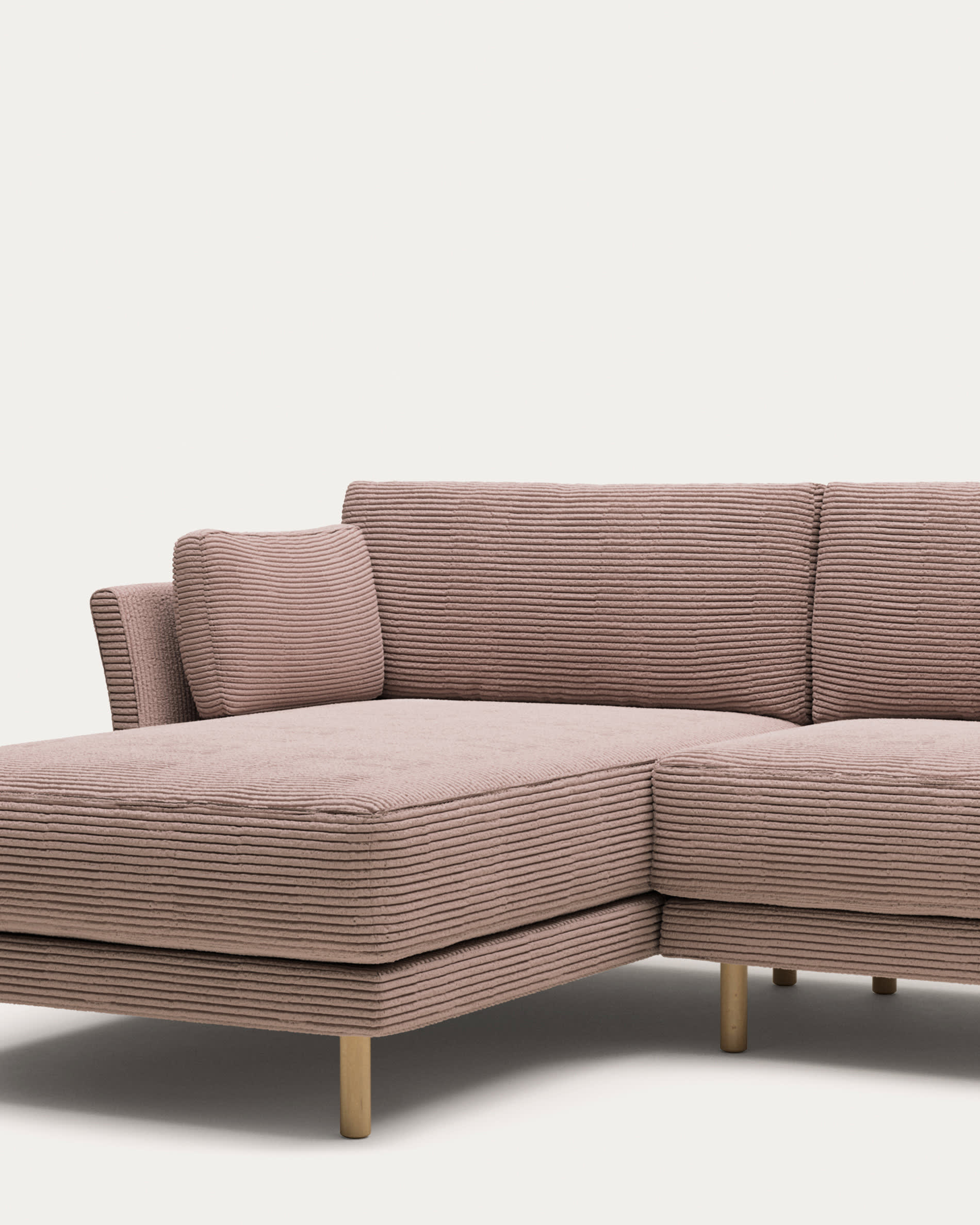 Gilma 3 seater sofa, left/right chaise, pink wide seam corduroy, natural legs, w/ 260cm FR