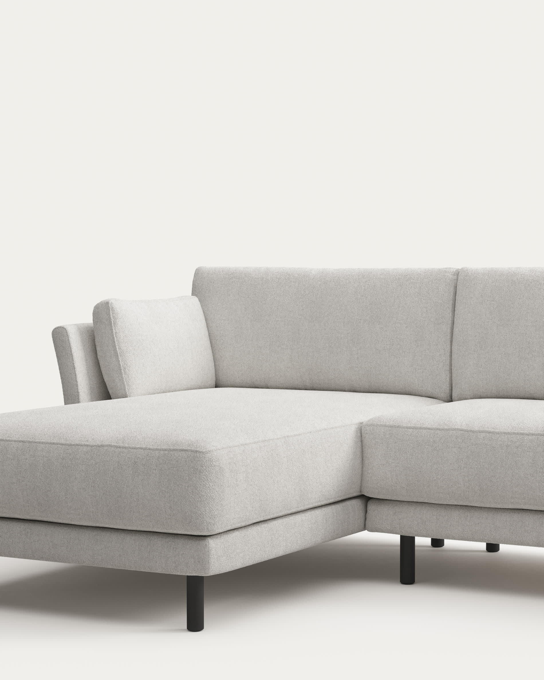 Gilma 3 seater sofa with left/right chaise in white fleece, black finish legs, 260 cm FR