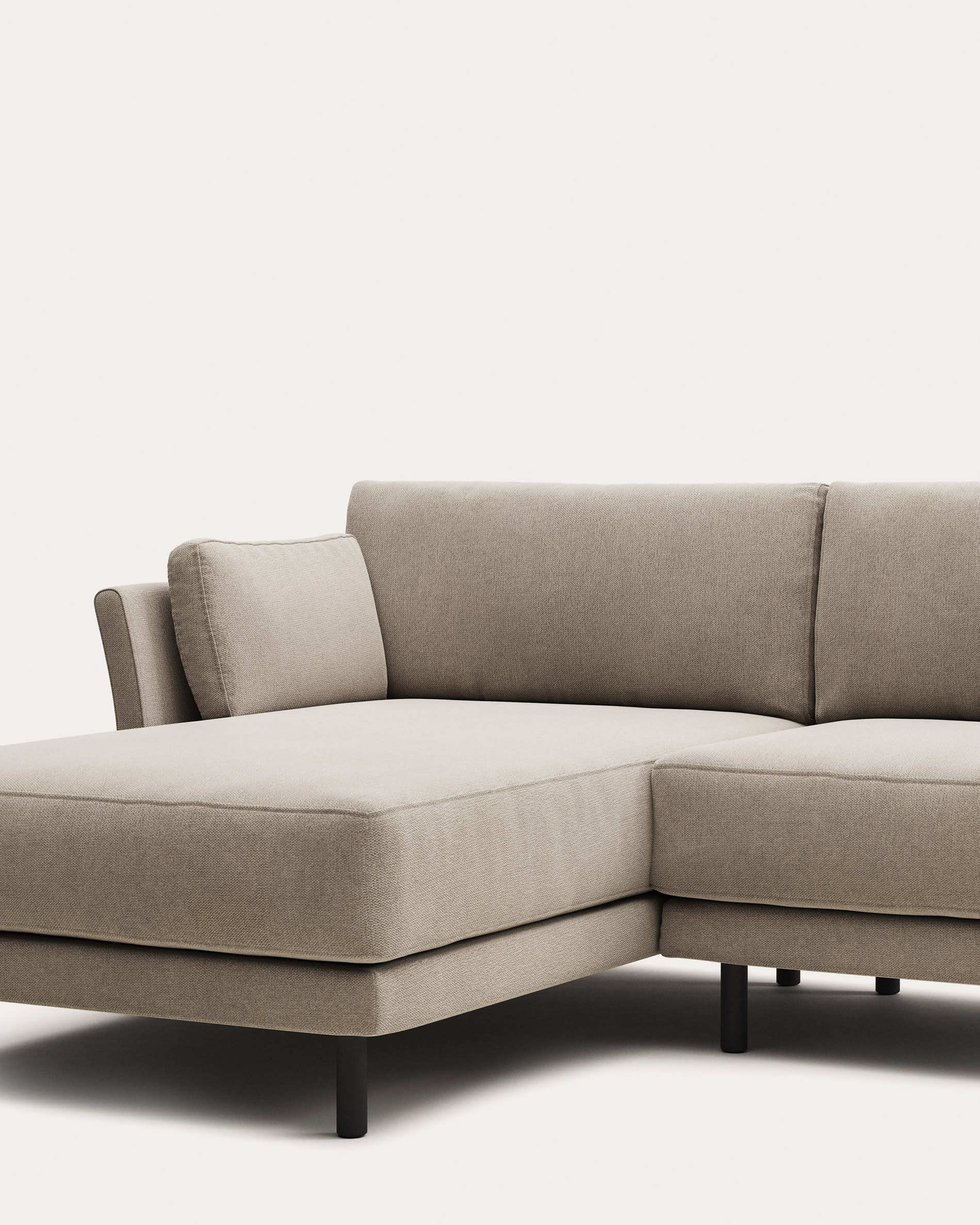 Gilma fire-retardant 3-seater sofa with right/left chaise longue in beige chenille with black legs 260cm