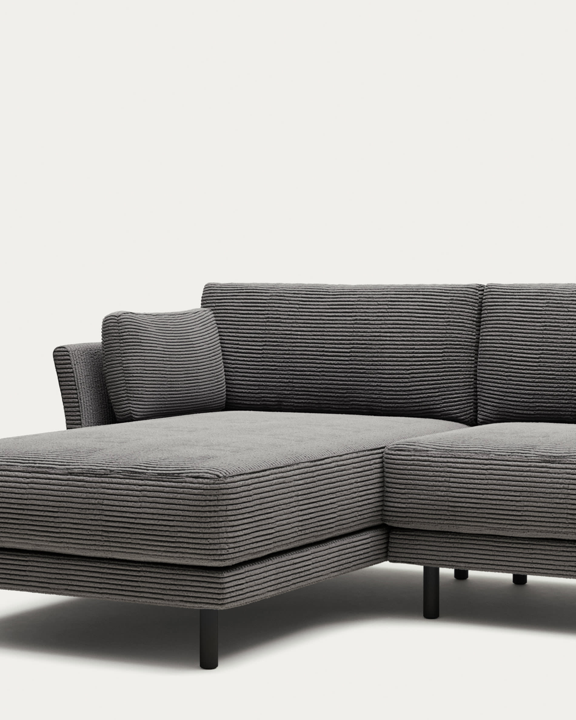 Gilma 3 seater sofa, left/right chaise in grey wide seam corduroy w/ black legs, 260 cm FR