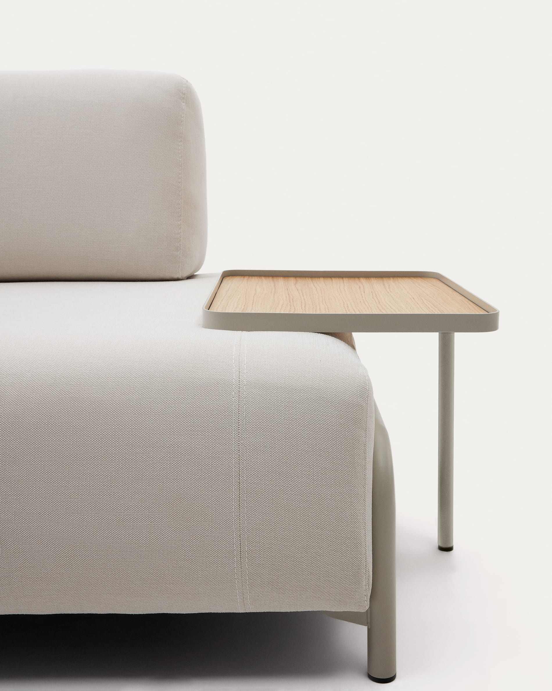 Compo 3-seater sofa chenille beige, large tray oak veneer and beige metal structure 232cm FSC Mix Credit