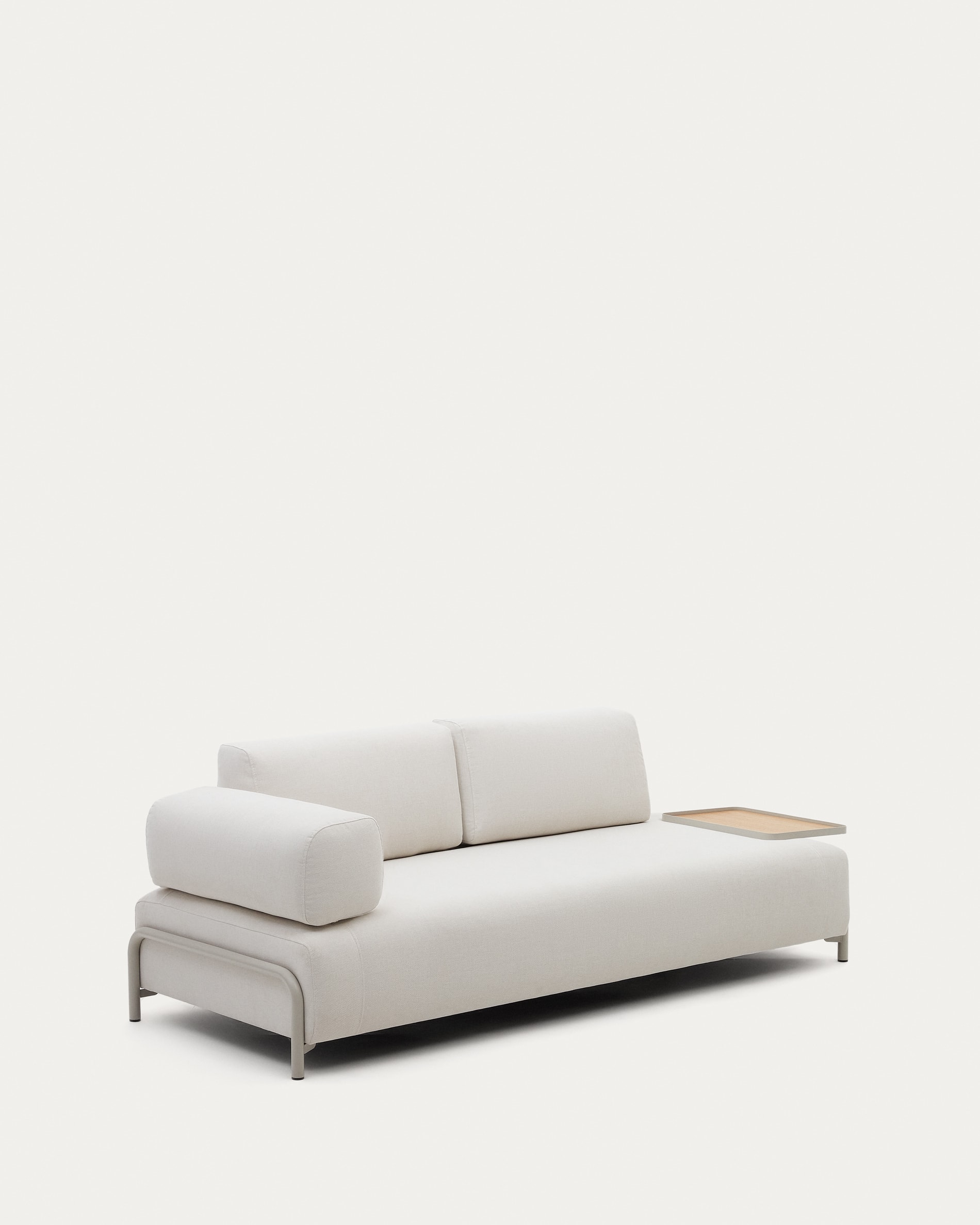 Compo 3-seater sofa chenille beige, large tray oak veneer and beige metal structure 232cm FSC Mix Credit