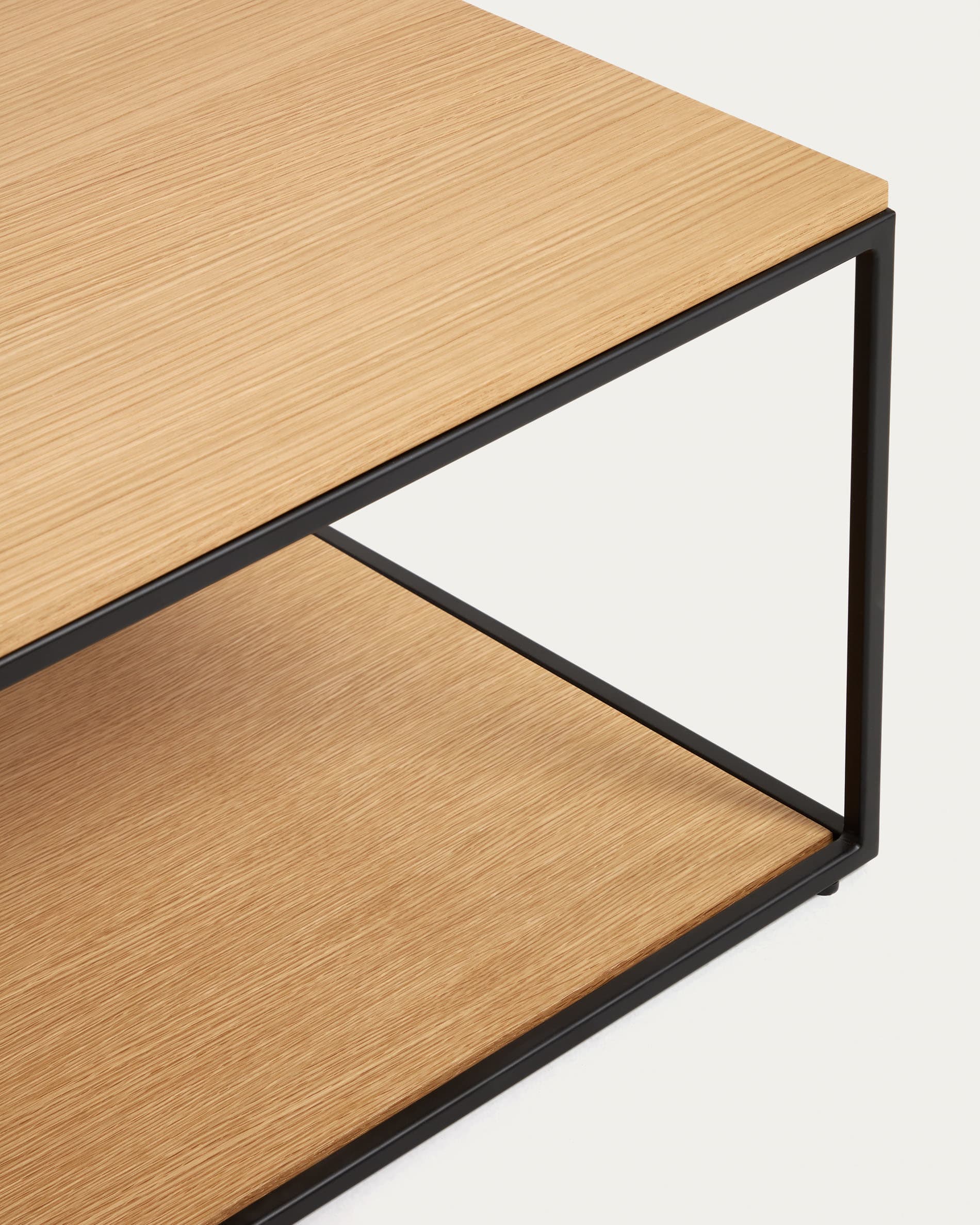 Yoana coffee table with oak wood veneer and painted black metal structure, 110 x 60 cm