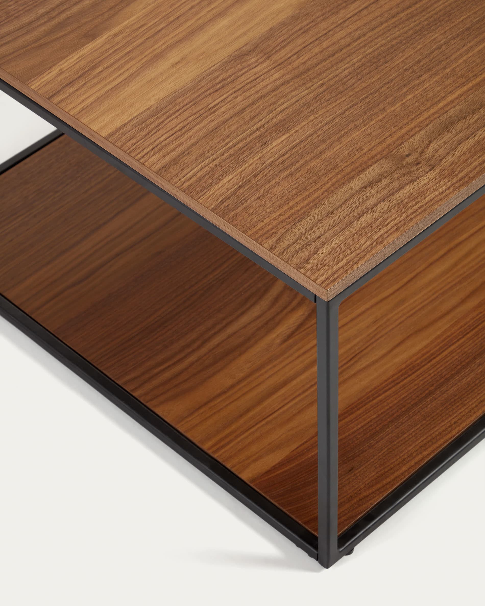 Yoana coffee table with walnut veneer and painted black metal structure, 110 x 60 cm