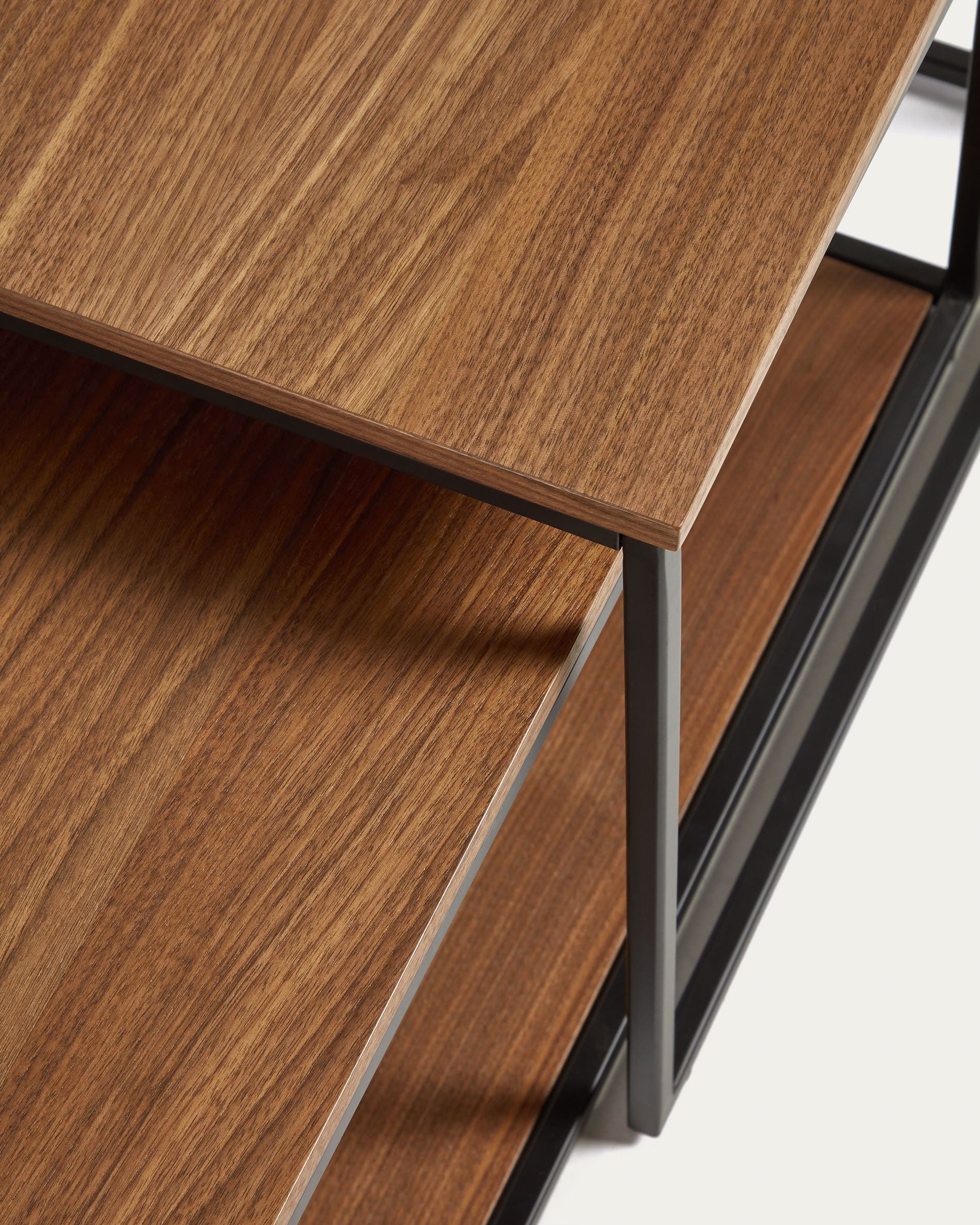 Yoana set of 2 nesting coffee tables with walnut veneer and black painted metal structure