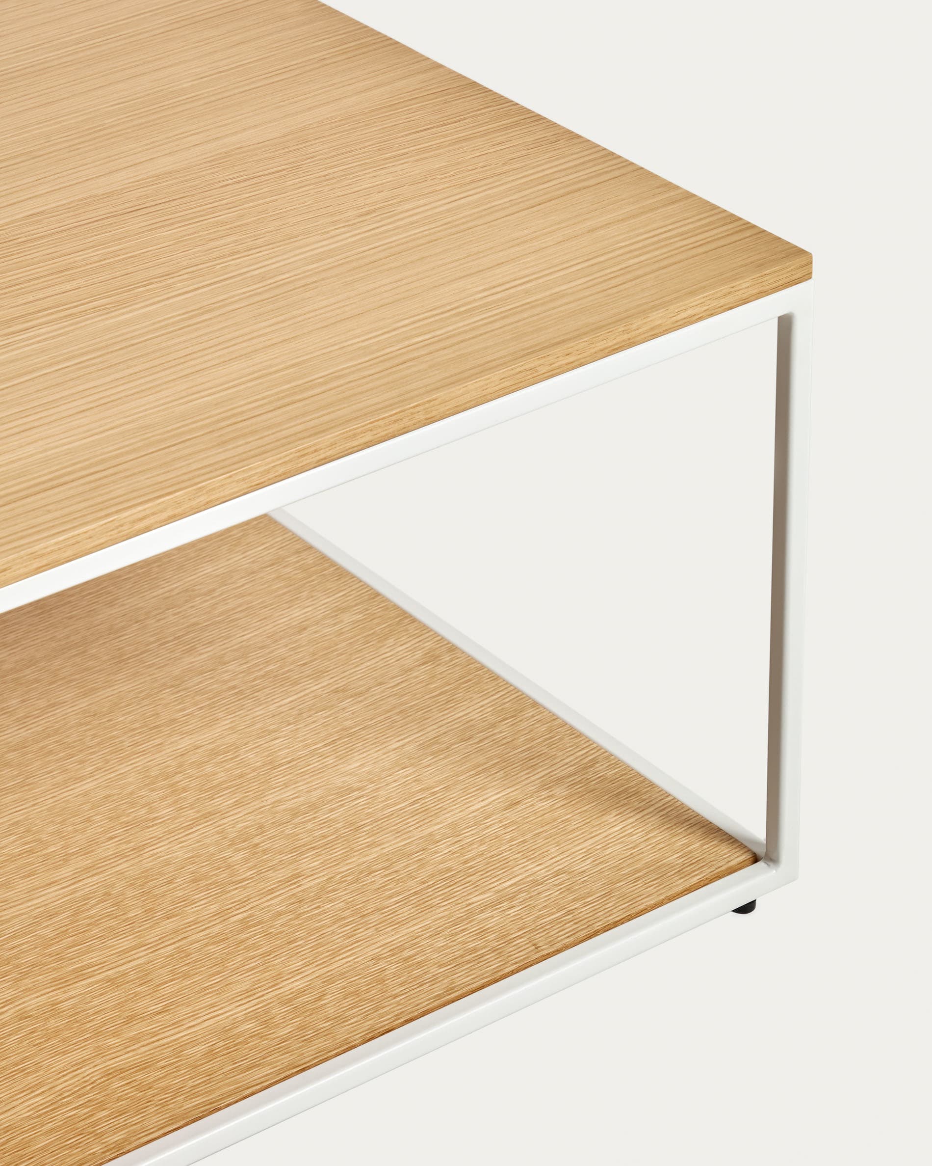Yoana coffee table with oak veneer table top and base, white metal structure, 110 x 60 cm