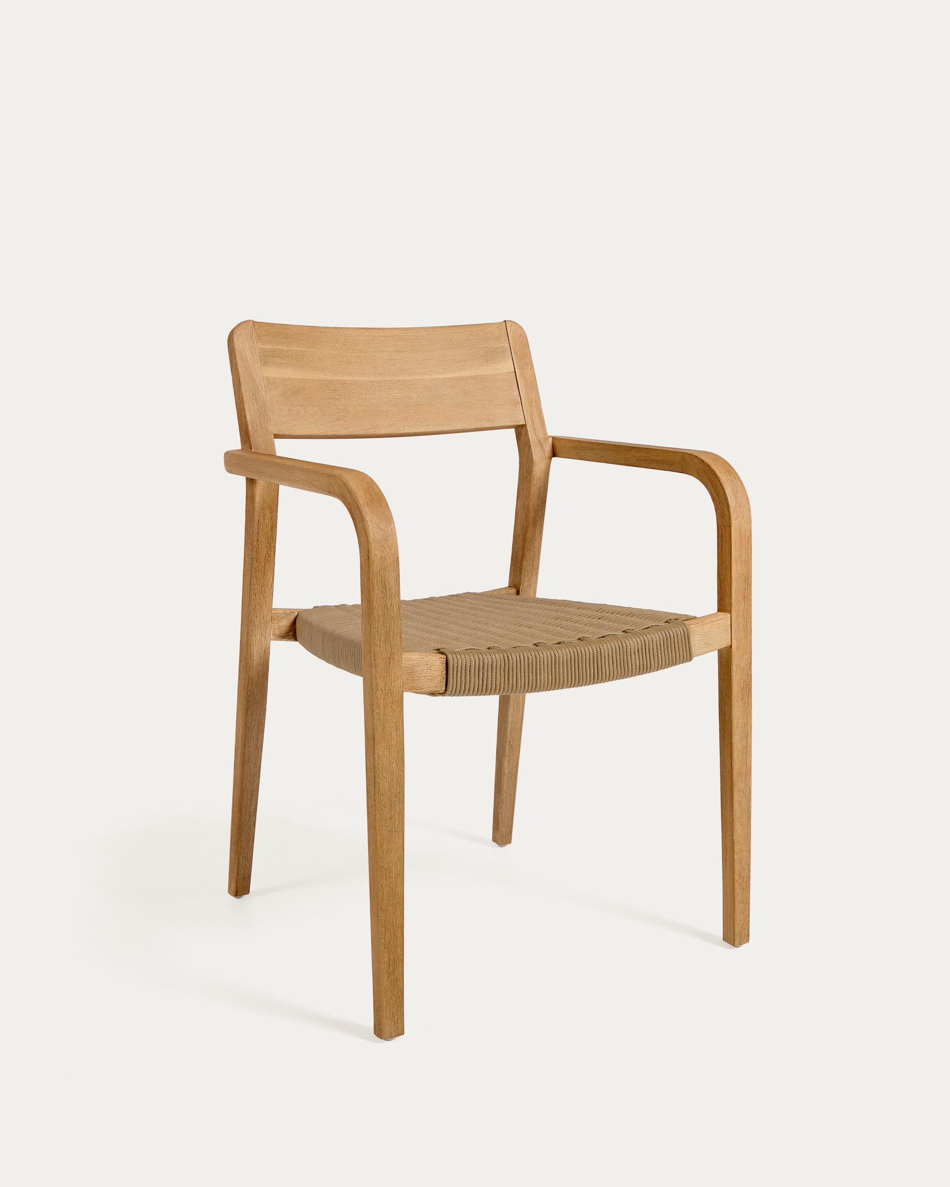 Better stackable chair in solid acacia wood and beige rope