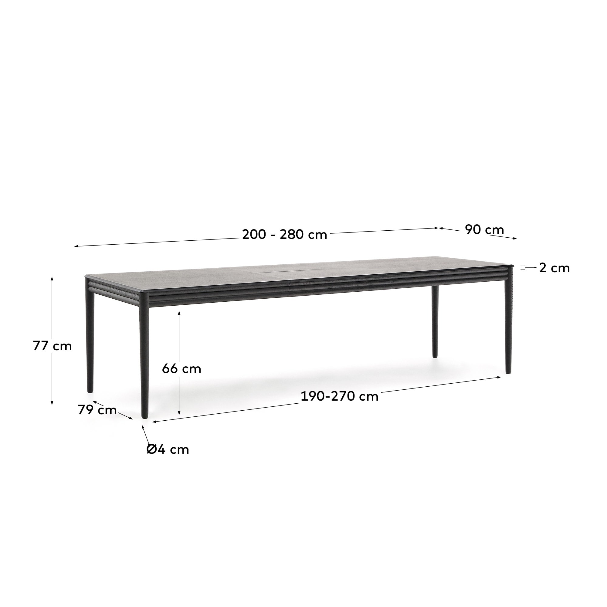 Lenon extending table in black oak veneer and solid oak 200(280)x90cm FSC Mix Credit