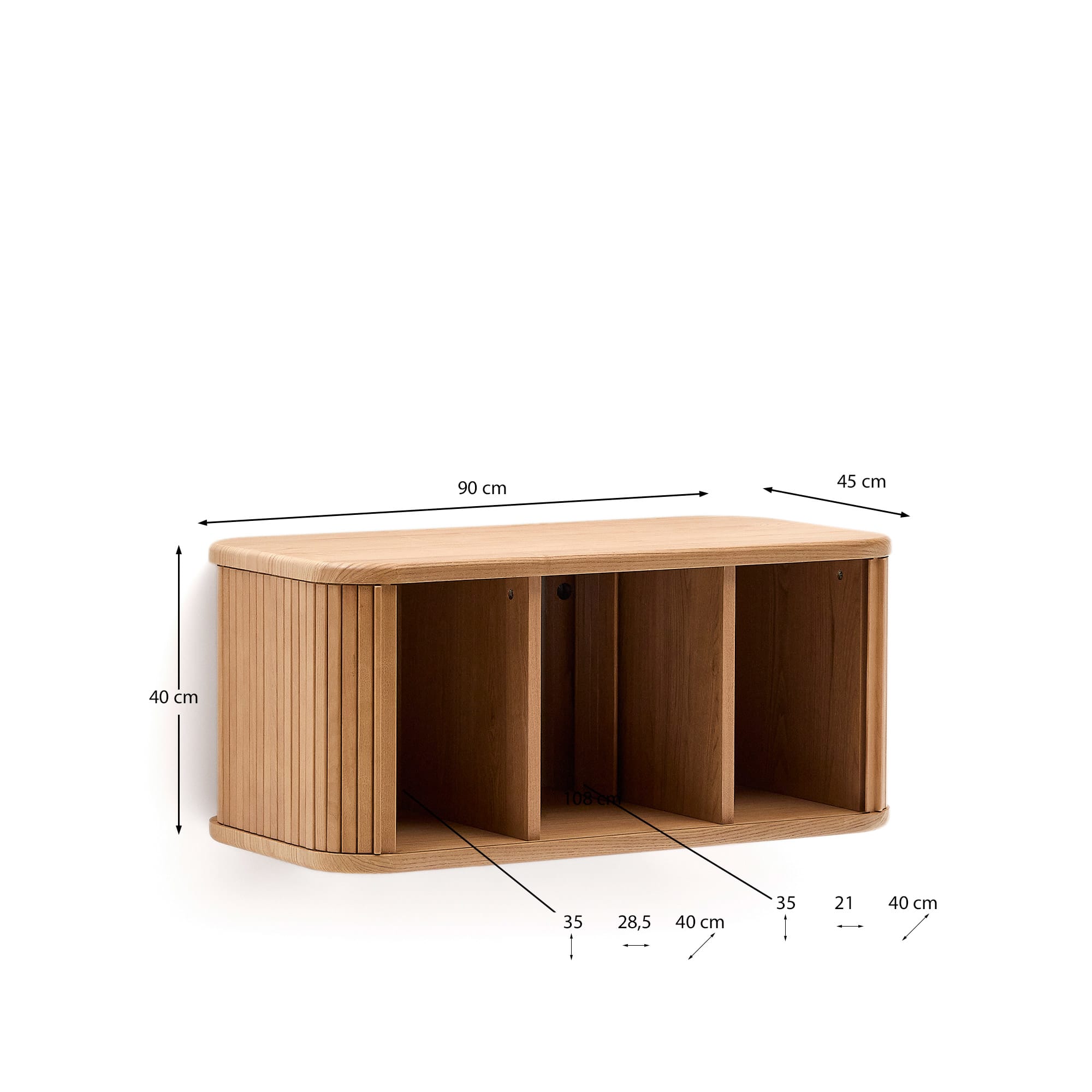 Mailen bathroom cupboard in ash veneer in a natural finish, 90 x 45 cm