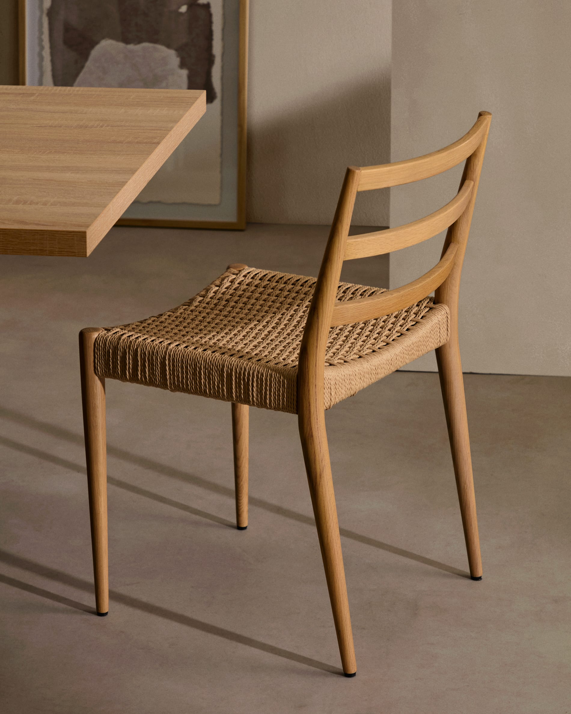 Analy chair in solid oak wood with natural finish and rope seat FSC Mix Credit