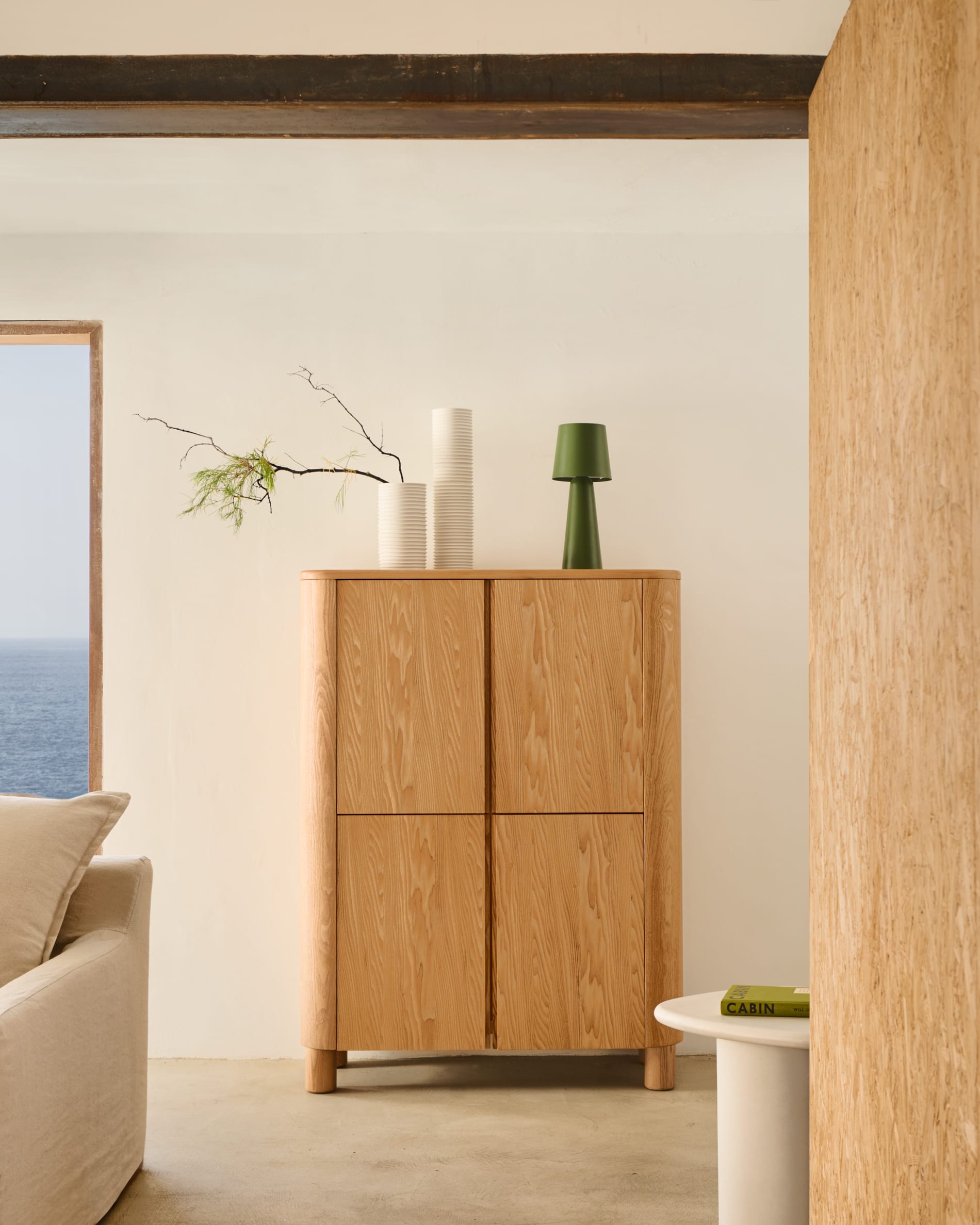 Salaya tall sideboard in ash plywood FSC Mix Credit, 100 x 134 cm