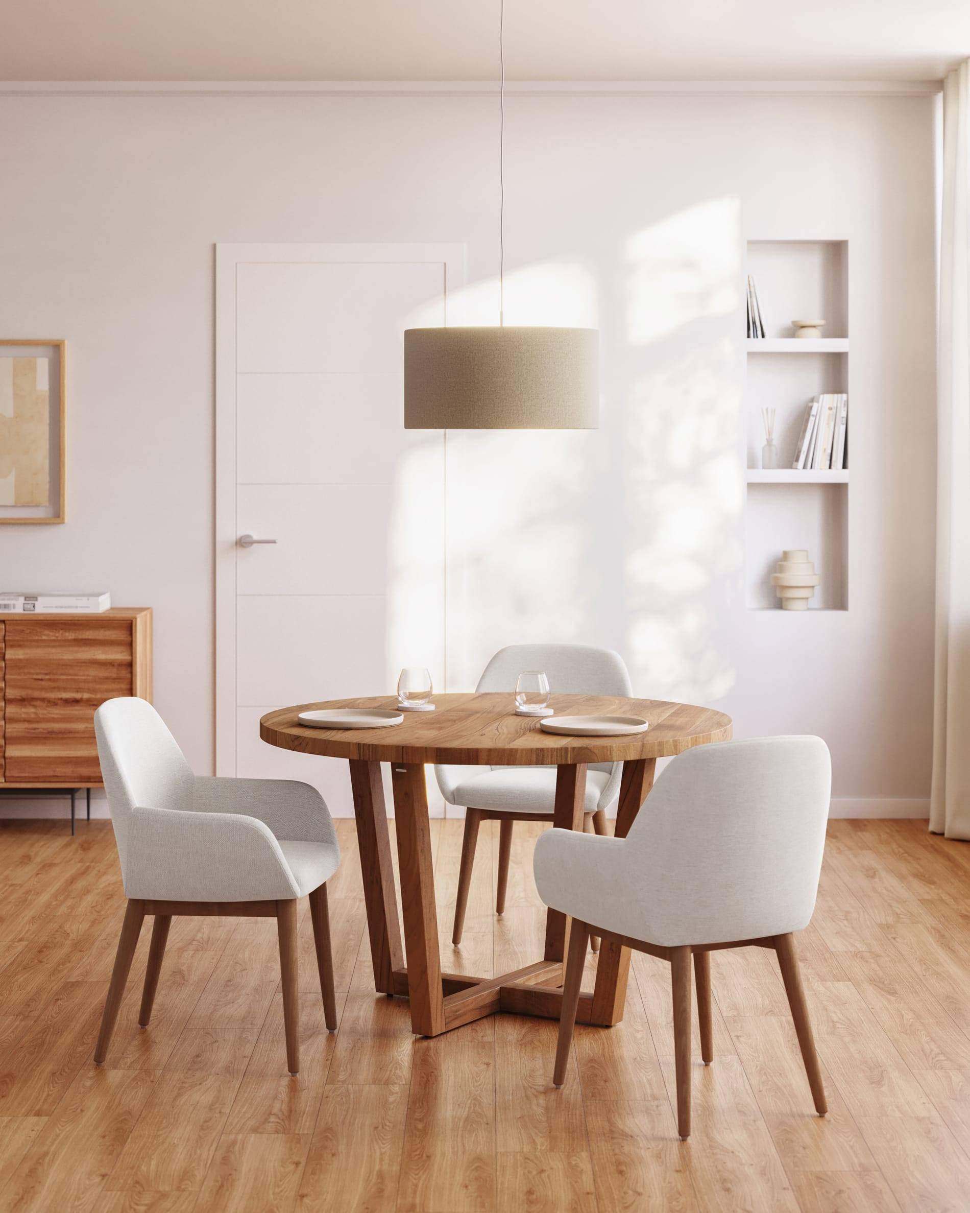 Konna chair in beige with solid ash wood legs in a dark finish FR