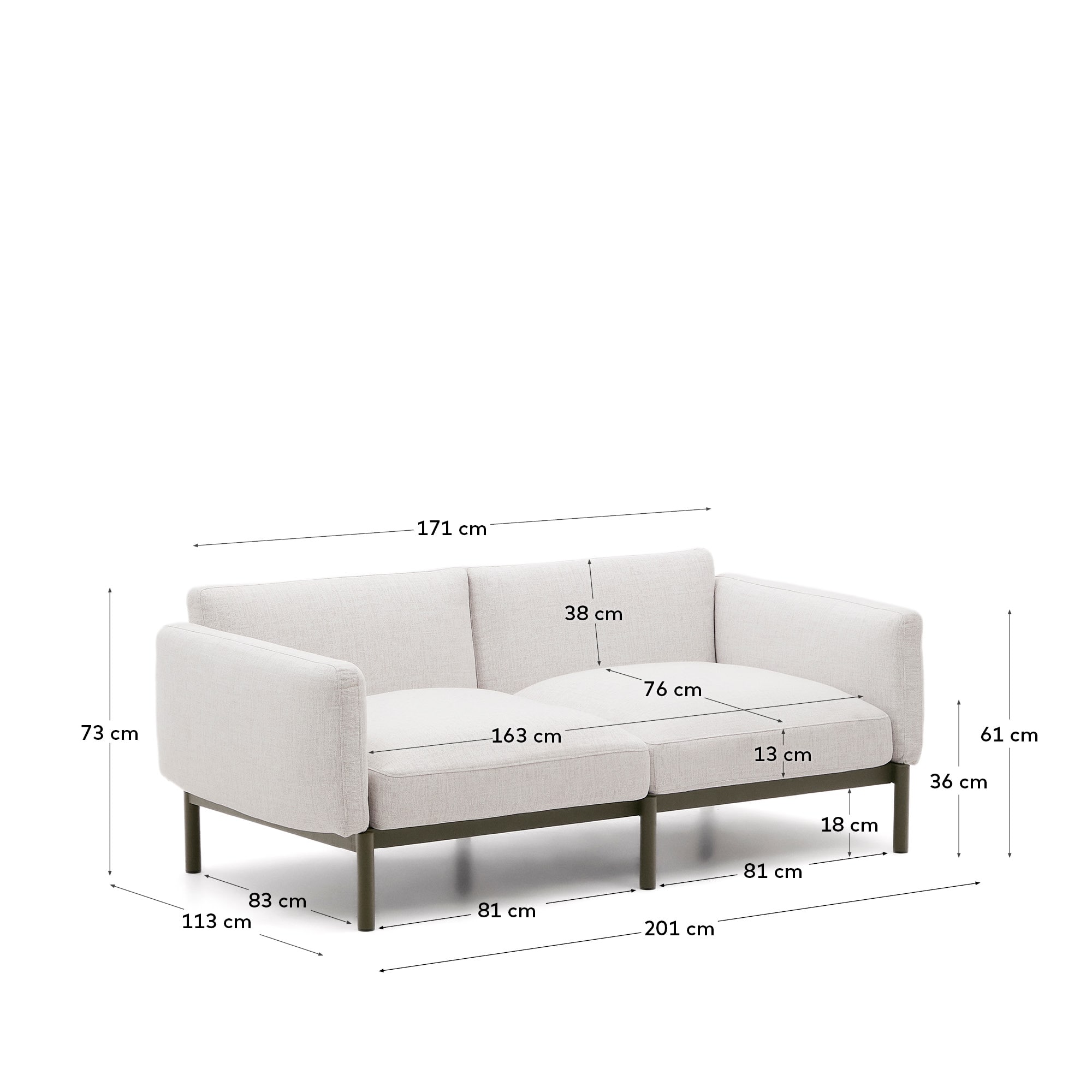 Sorells 2-seater modular outdoor sofa in aluminium with green finish 201 cm
