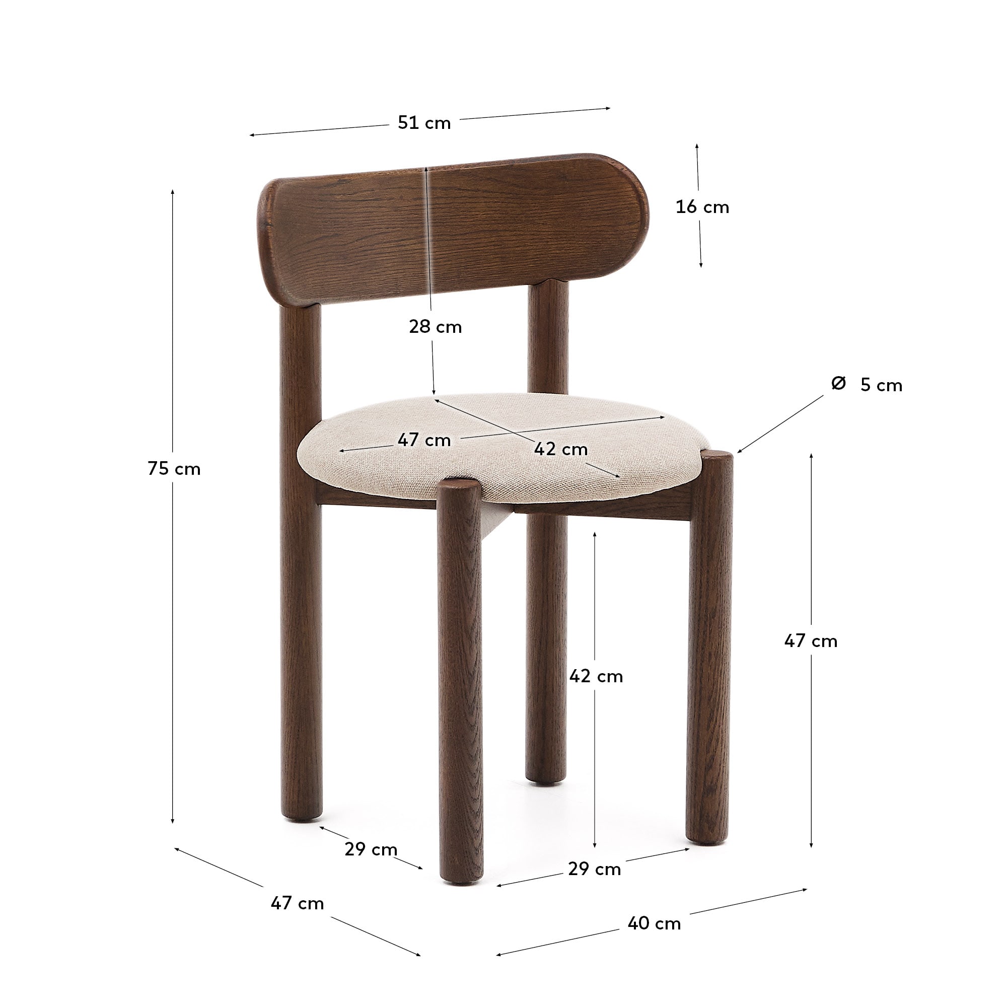 Nebai chair in brown chenille with a solid oak wood structure and walnut finish FSC MIX Credit - sizes