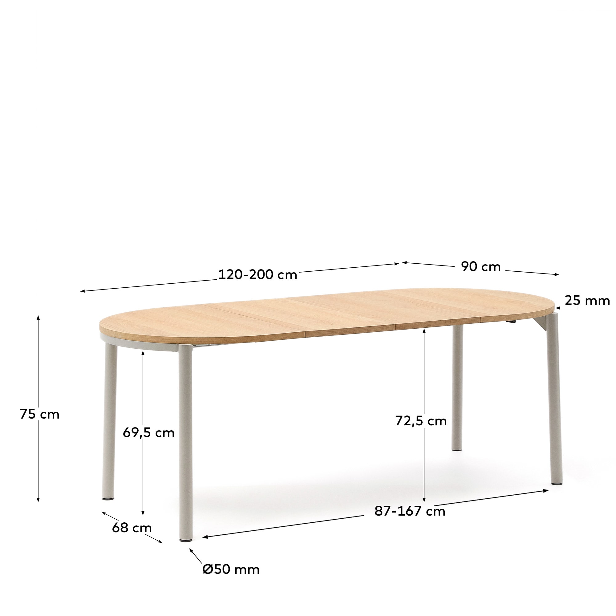 Montuiri extendable table in oak veneer and with steel legs in a grey finish, 120(200) x 90 cm