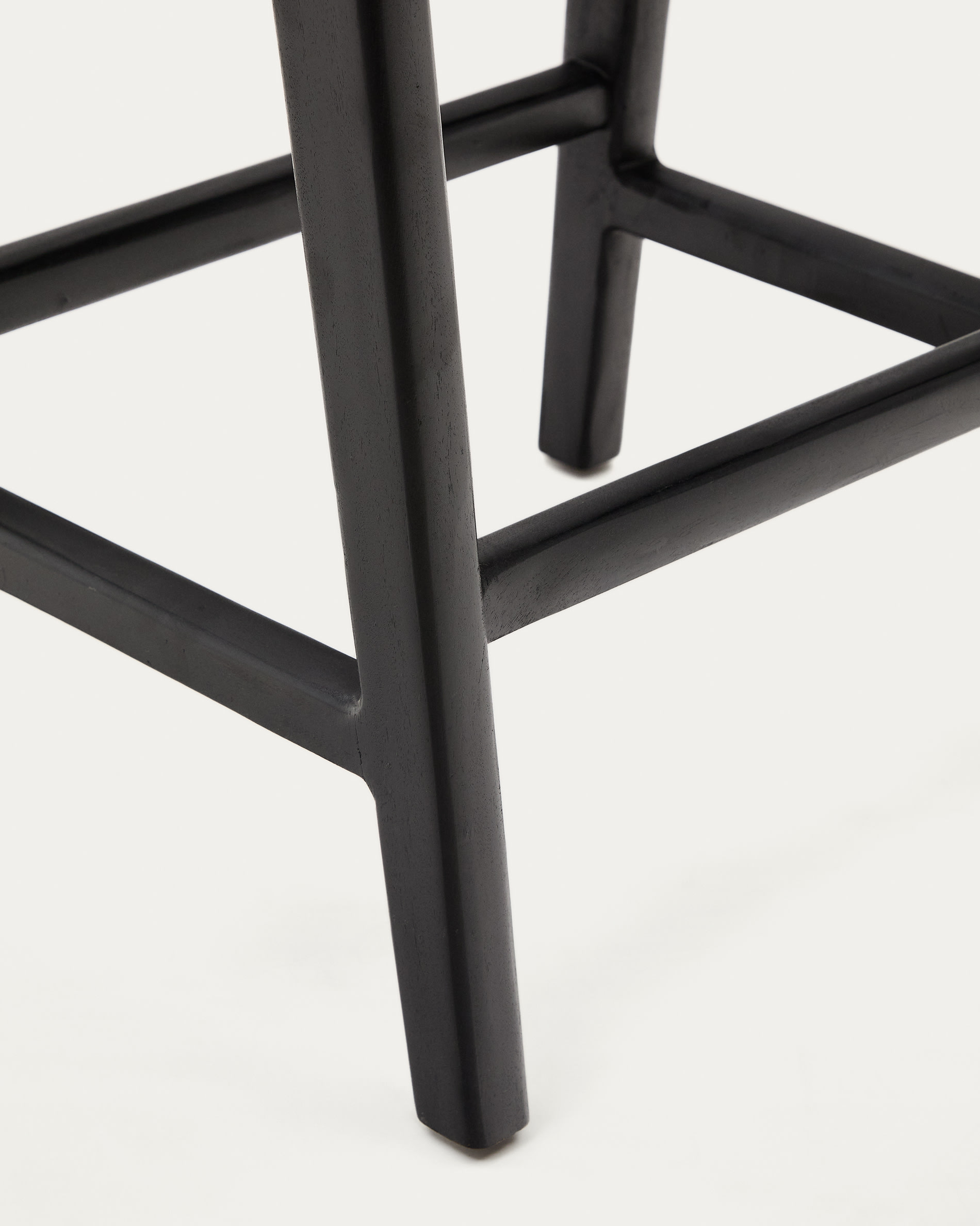 Calixta stool in leather and solid mahogany wood with black finish, 67 cm height