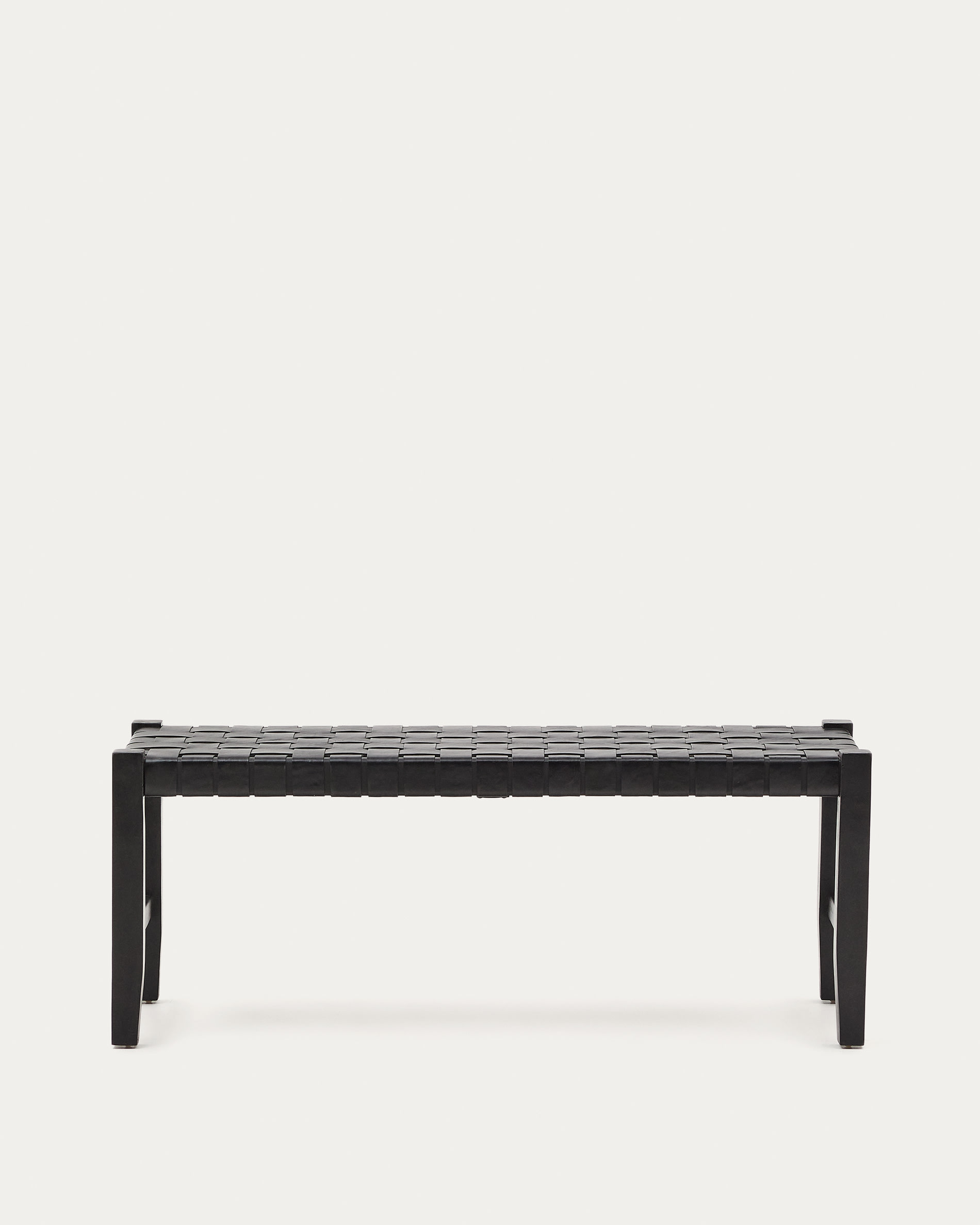 Calixta bench in leather and solid mahogany wood with black finish 120 cm