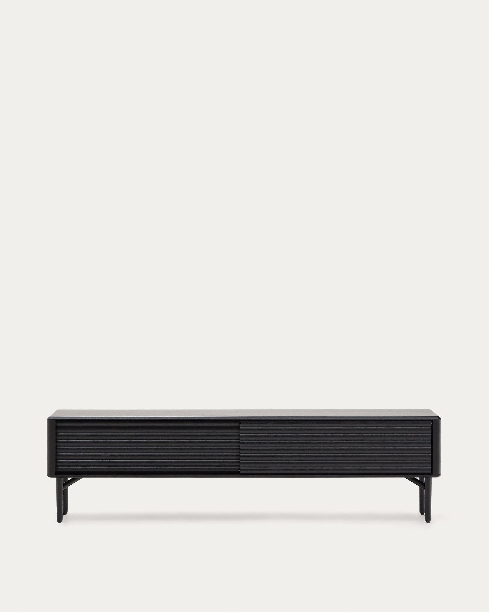 Lenon TV cabinet 2 doors in solid wood and black oak veneer 200x57 cm FSC Mix Credit Kave Home Great Britain