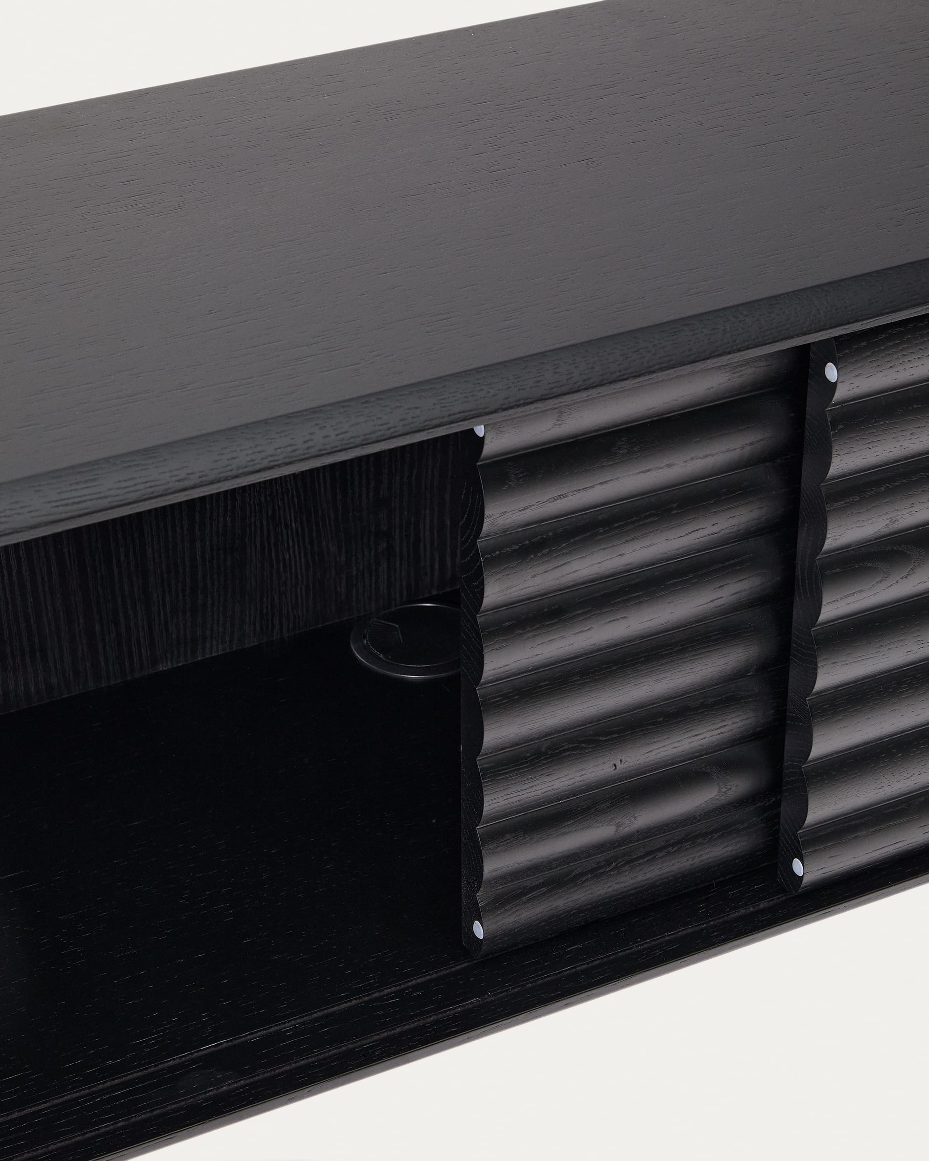Lenon TV cabinet, 2 doors in solid wood and black oak veneer 200x57 cm FSC Mix Credit