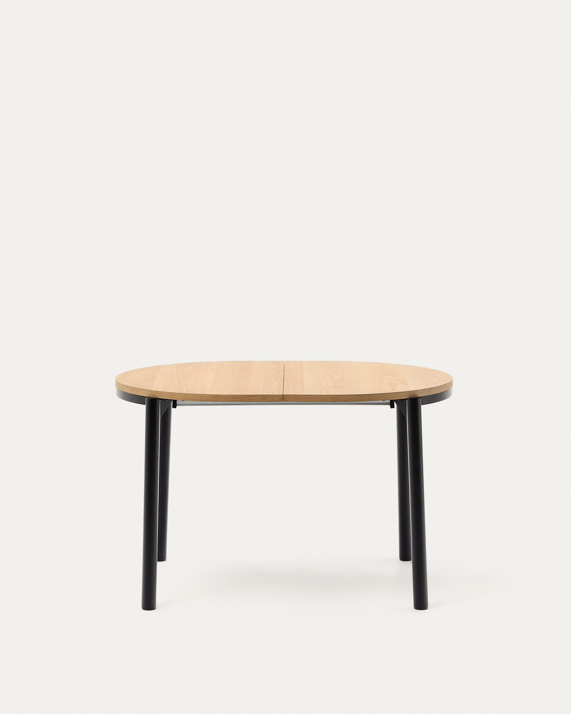 Montuiri extendable table in oak veneer and with steel legs in a black finish, Ø120(200) x 90 cm