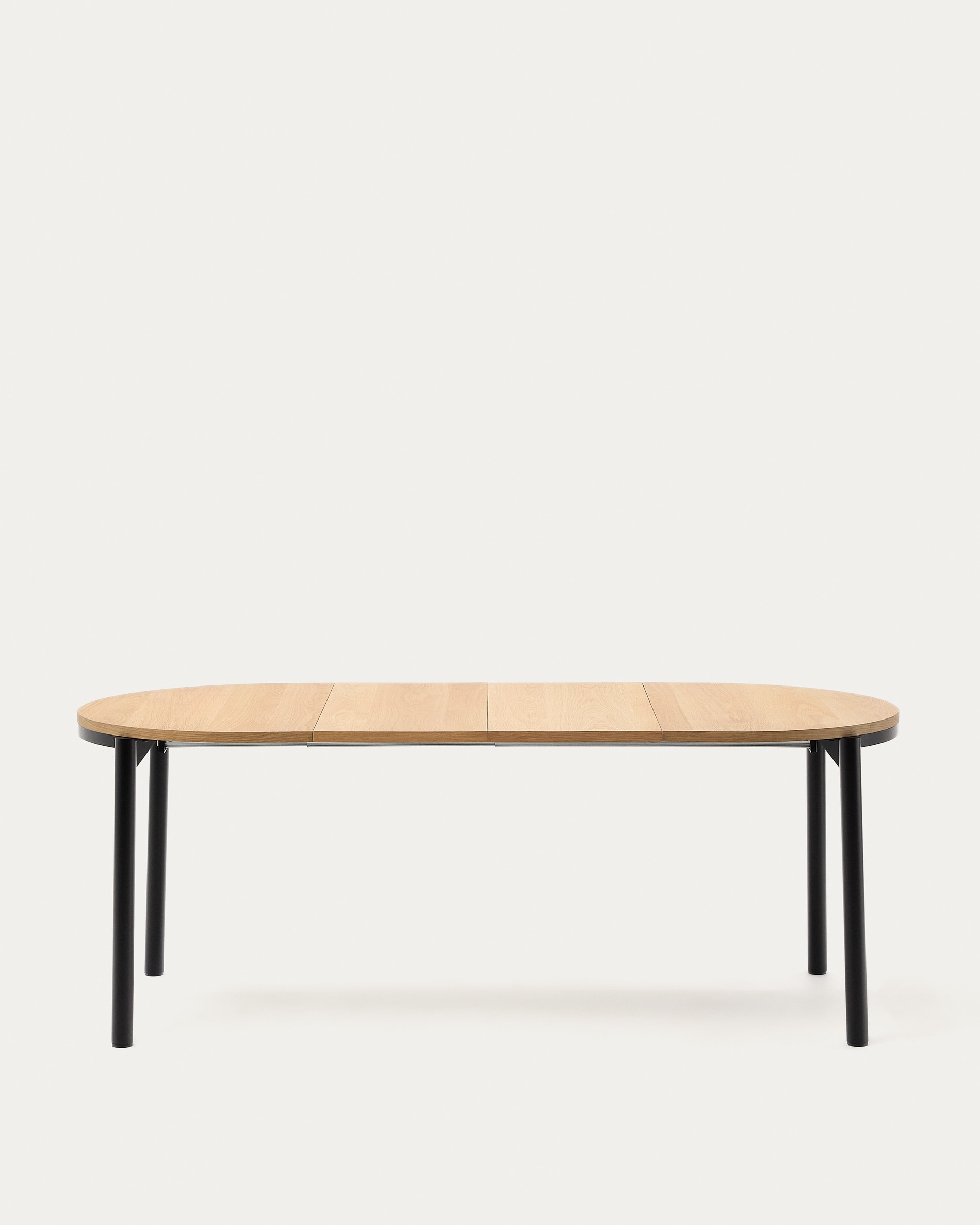 Montuiri extendable table in oak veneer and with steel legs in a black finish, Ø120(200) x 90 cm