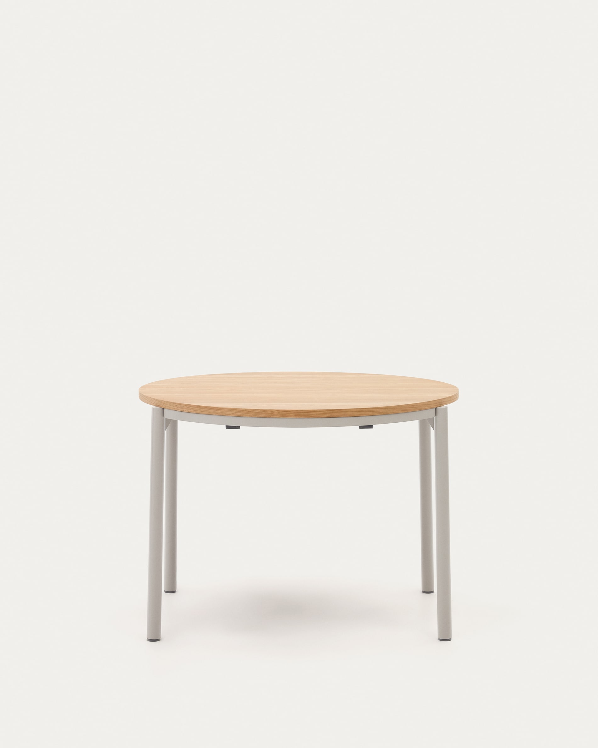 Montuiri round extendable table in oak veneer and with steel legs in a grey finish, Ø90(170) cm