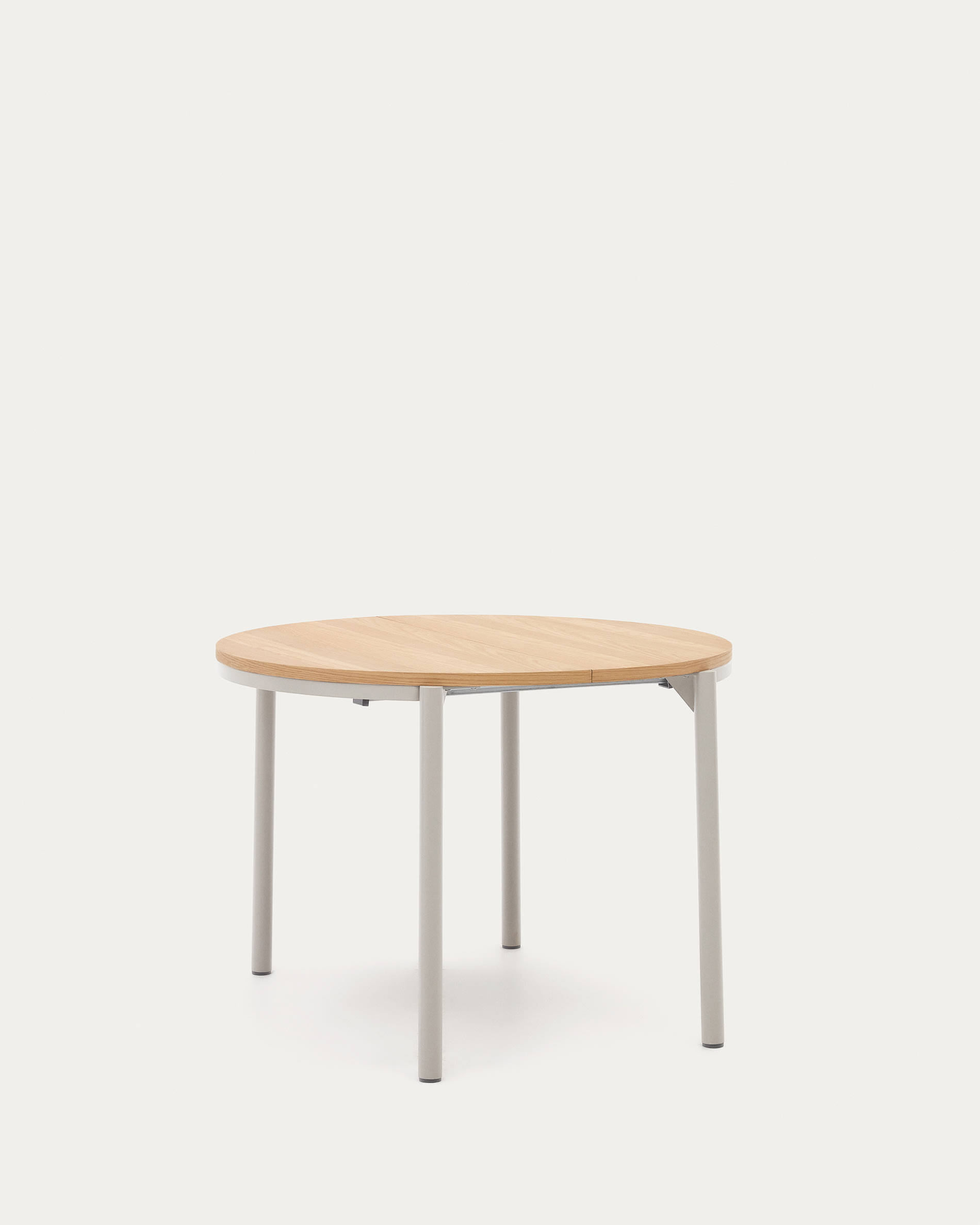 Montuiri round extendable table in oak veneer and with steel legs in a grey finish, Ø90(170) cm