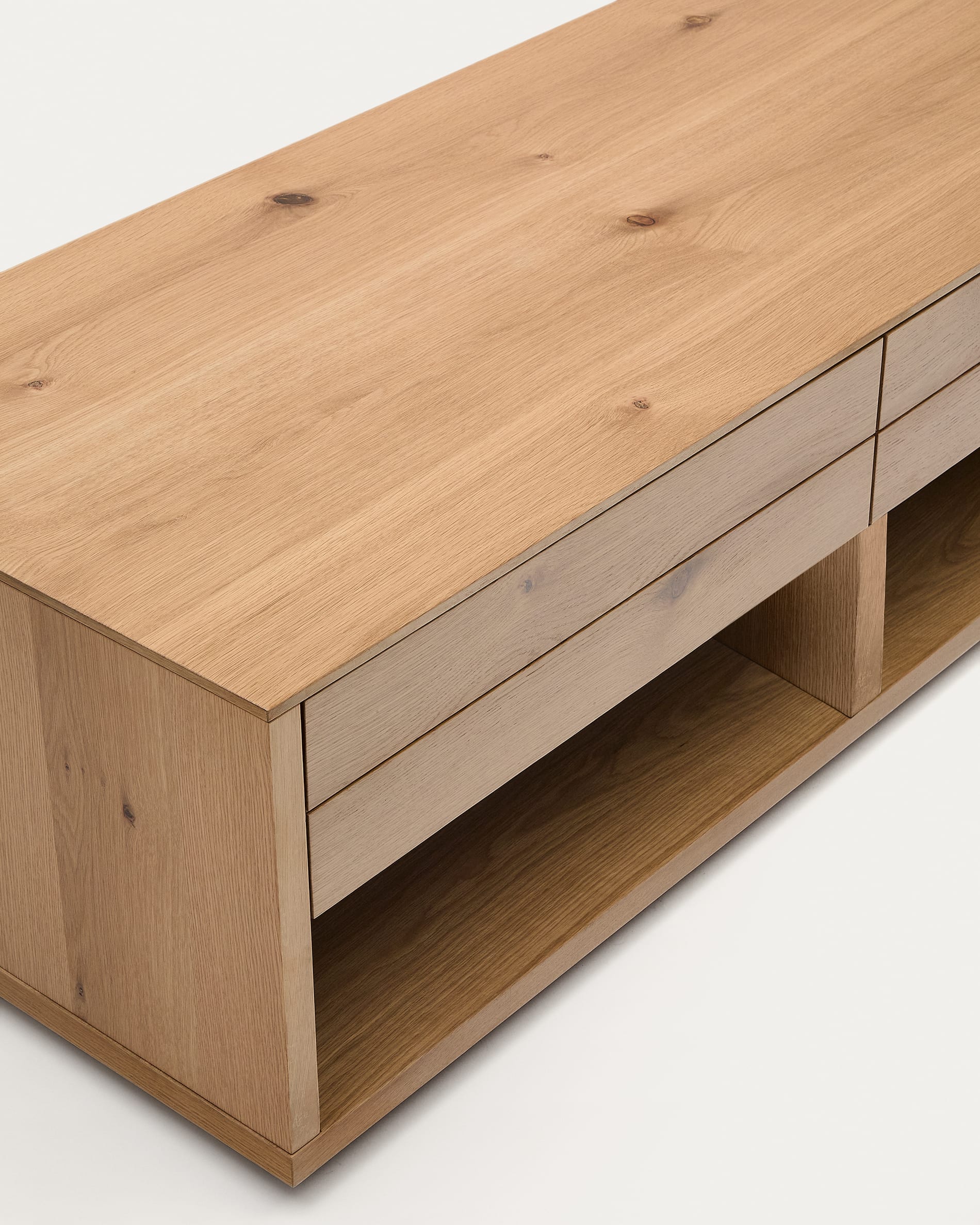 Alguema coffee table 2 drawers in oak veneer with natural finish 140 x 60 cm