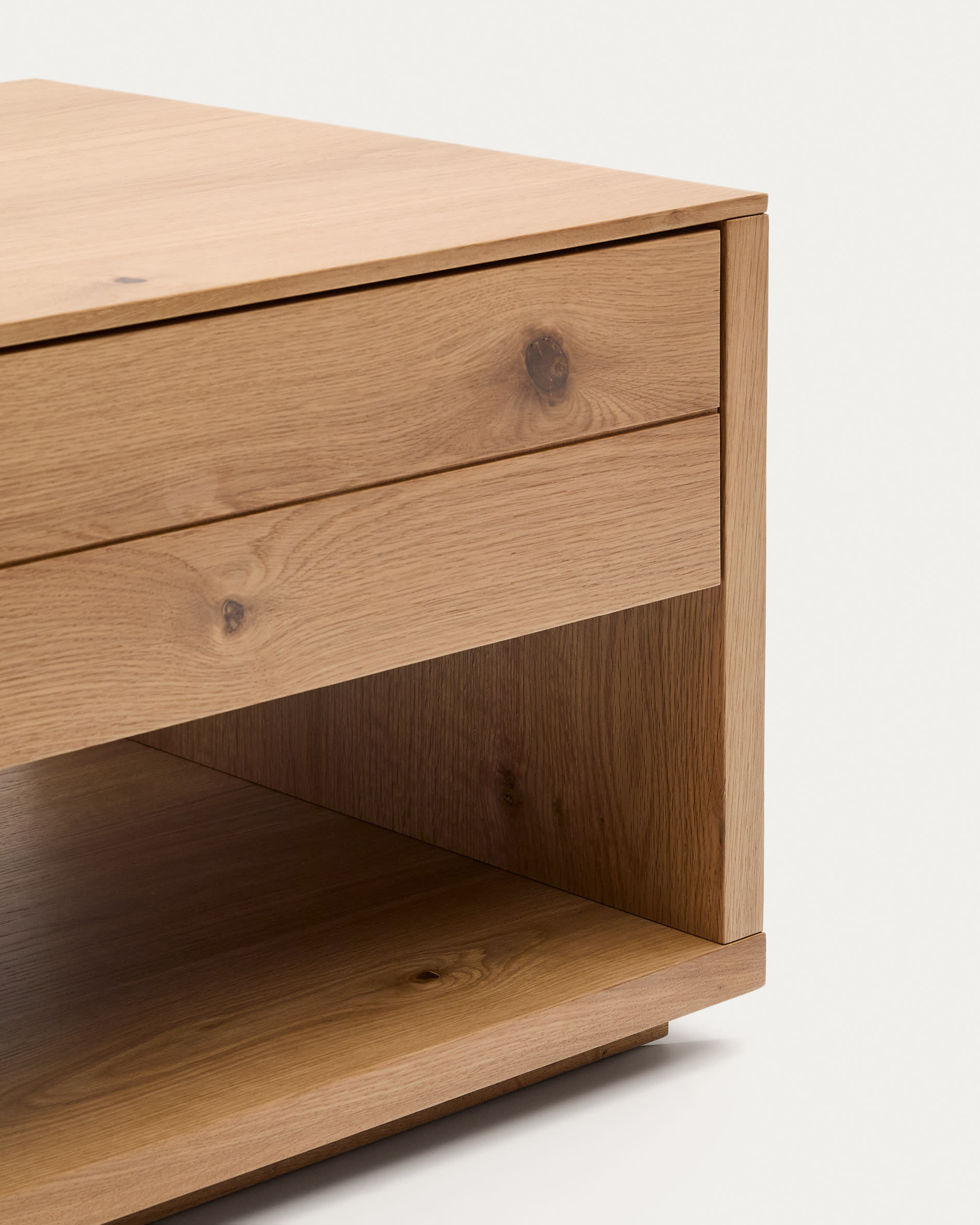 Alguema coffee table 2 drawers in oak veneer with natural finish 140 x 60 cm