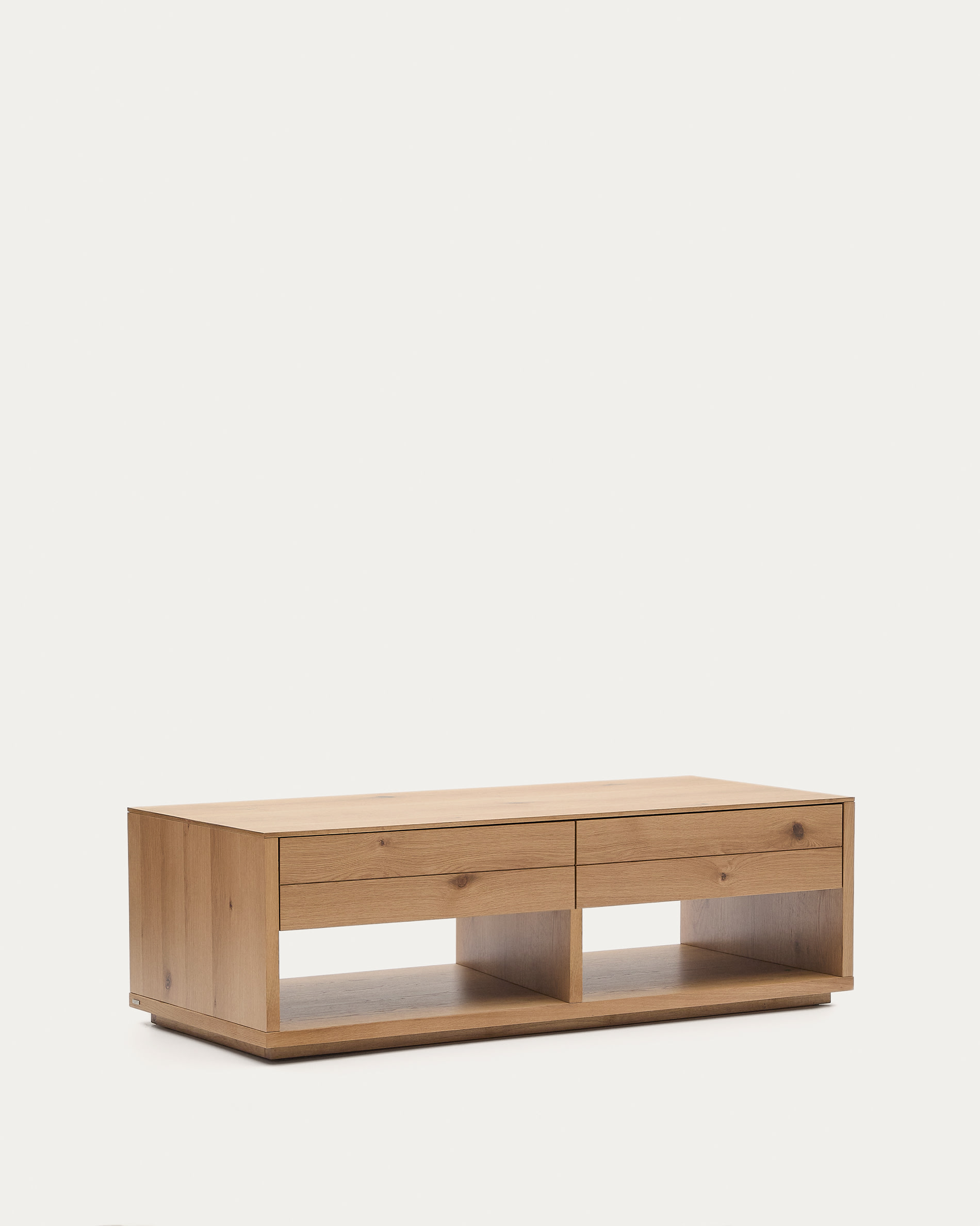 Alguema coffee table 2 drawers in oak veneer with natural finish 140 x 60 cm