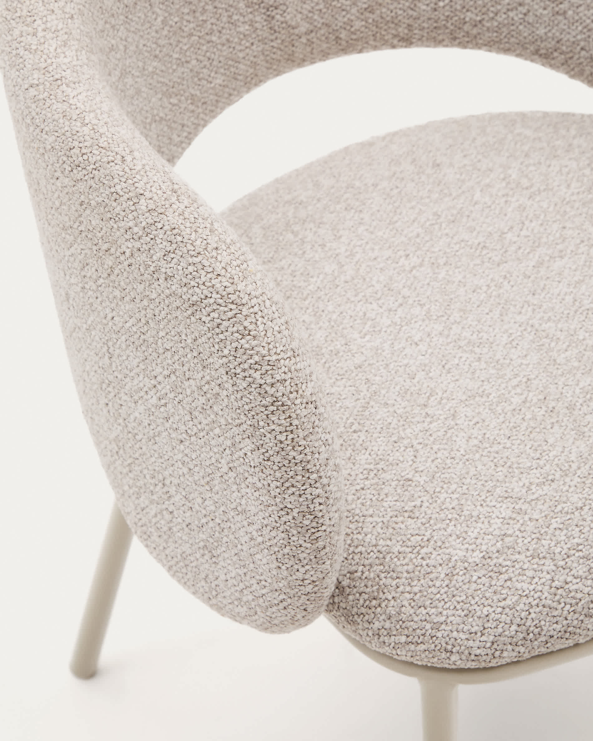 Maina chair in thick beige chenille and steel legs in a beige finish, FSC Mix Credit