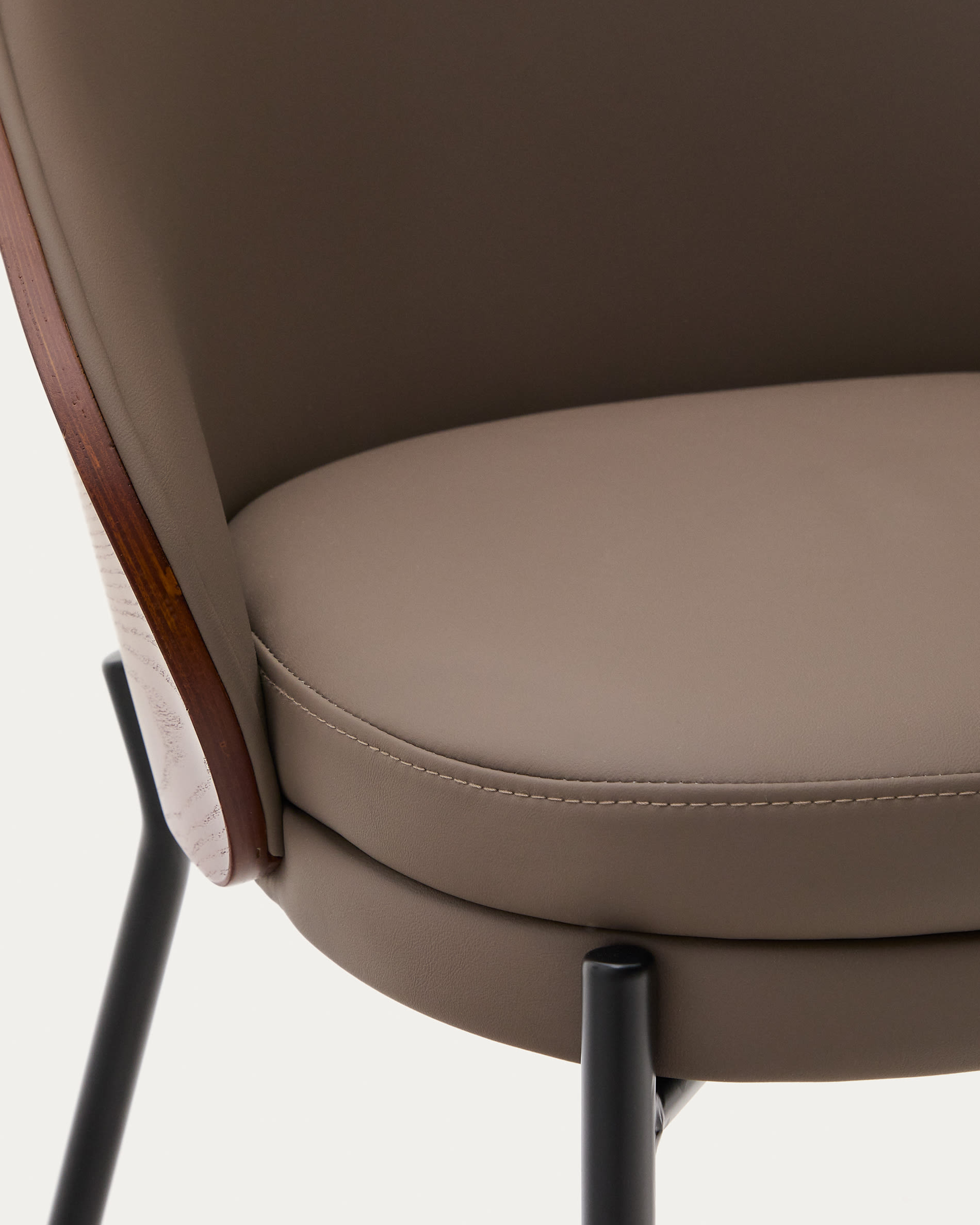 Eamy chair in brown polyurethane, ash veneer with walnut and black metal finish